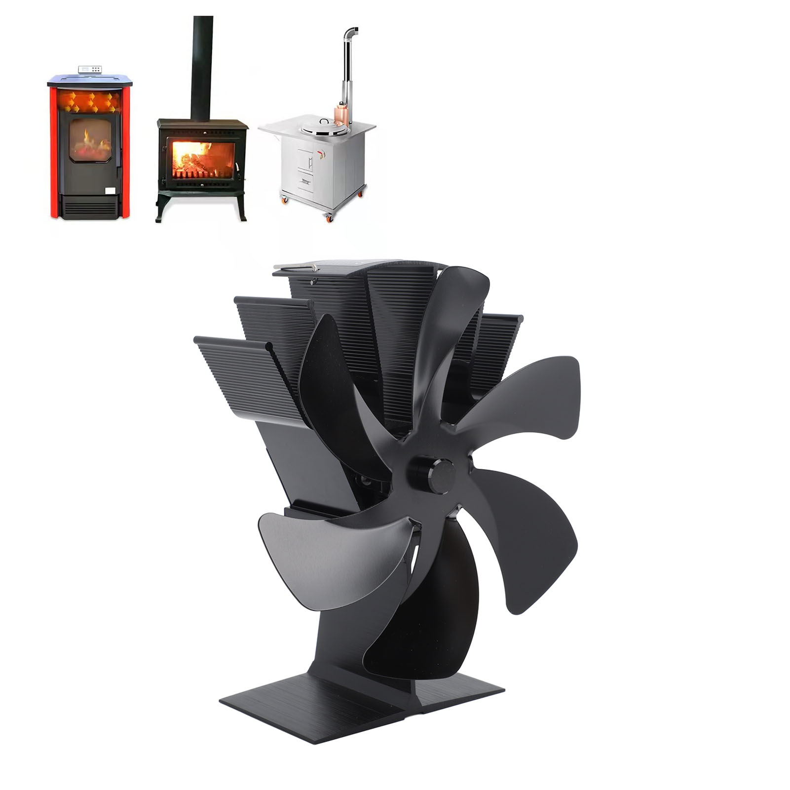 Kaminventilator, Wärmeventilator, Petroleumofen, Holzofen, Selbsterzeugender Wärmeventilator, Schwarz