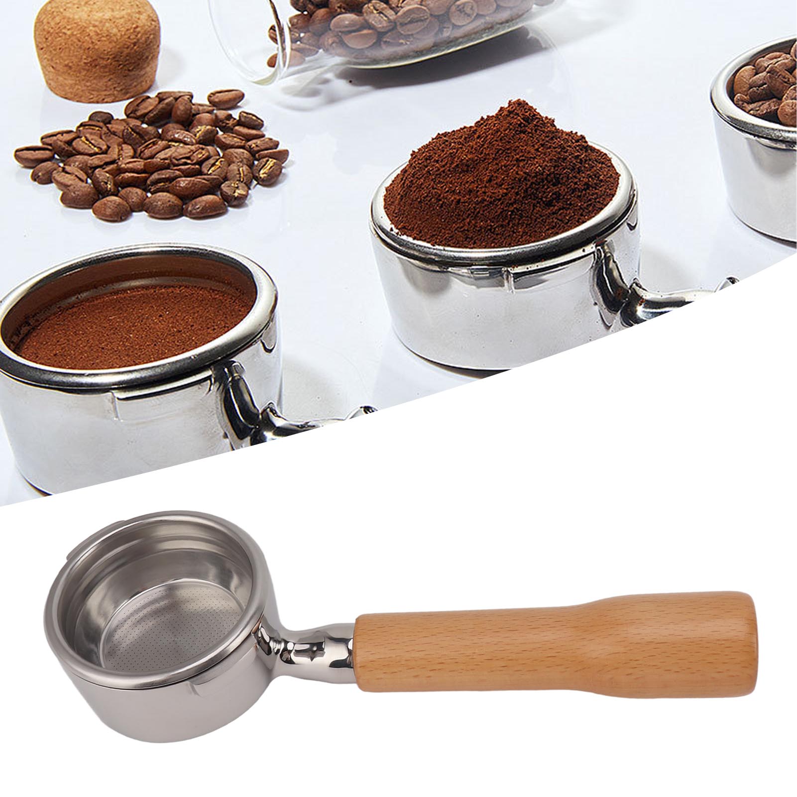 Gaggia 58-mm-kaffeemaschinengriff, Doppelter Edelstahlgriff Für Espresso, Bodenloser Griff C1, Naturfarbenes Buchenholz