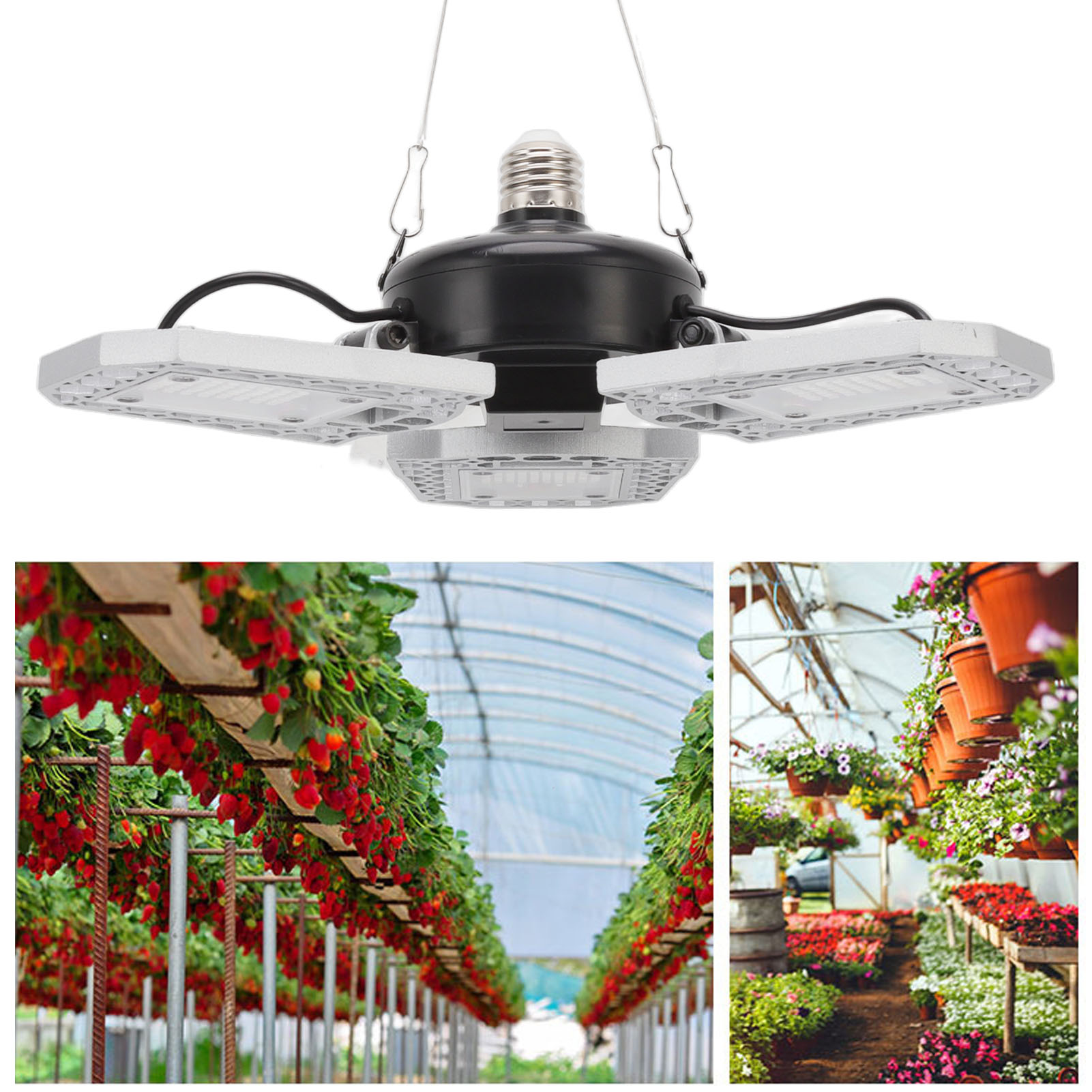 Dreiblättrige Led-gartenbaulampe, Verformbar Und Faltbar, E27-led-pflanzenlampe Mit Rotem Und Blauem Lichtspektrum Für Die Deckenmontage In Gewächshäusern, Ideal Für Die Anzucht Von Sämlingen.