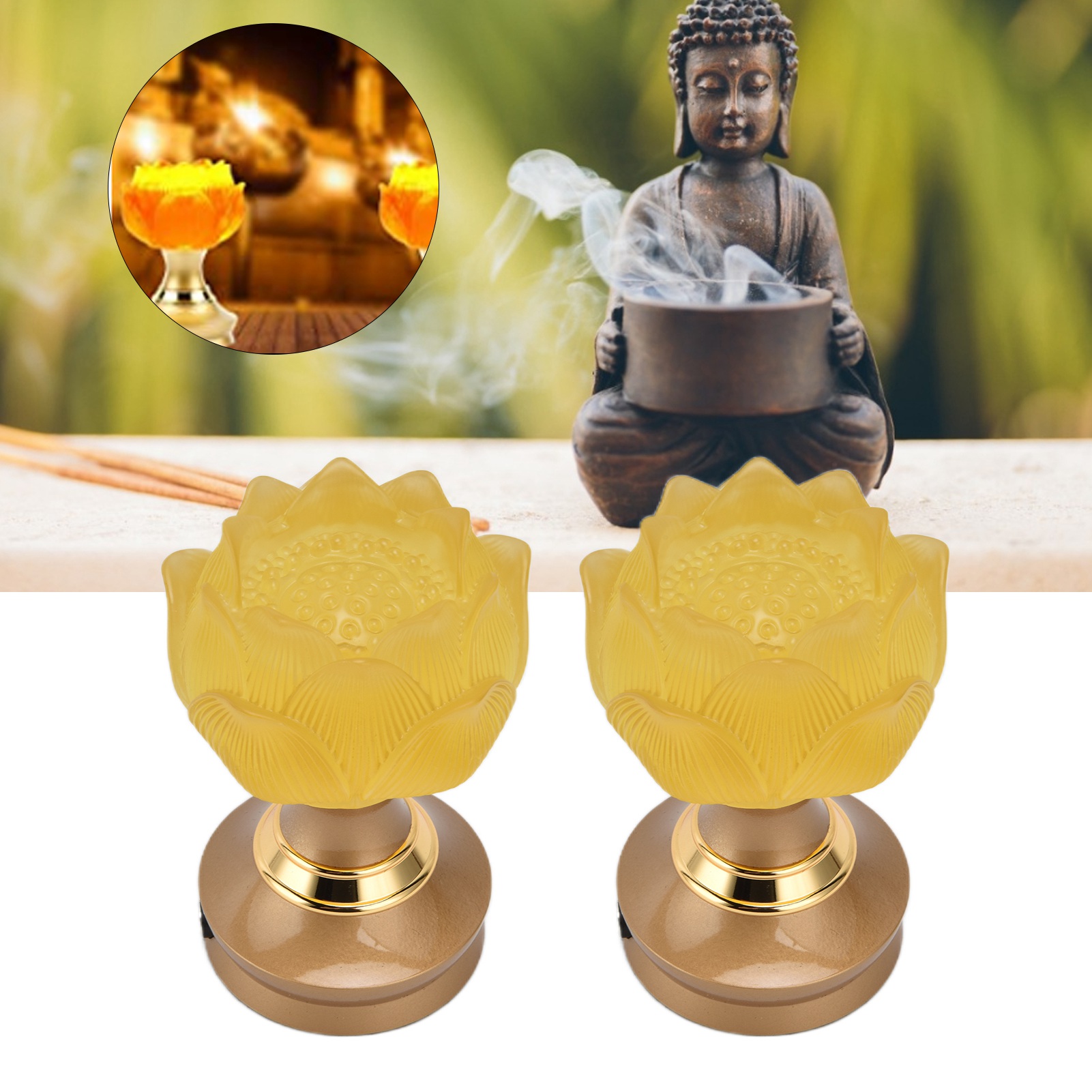 Set Mit 2 Lotusförmigen Led-kristalllampen, Farbige Glaslampen, Innenlampen, Buddhistische Opferlampen, Steckerlampen, Buddhistische Artikel, Europäischer Standard 100–240 V