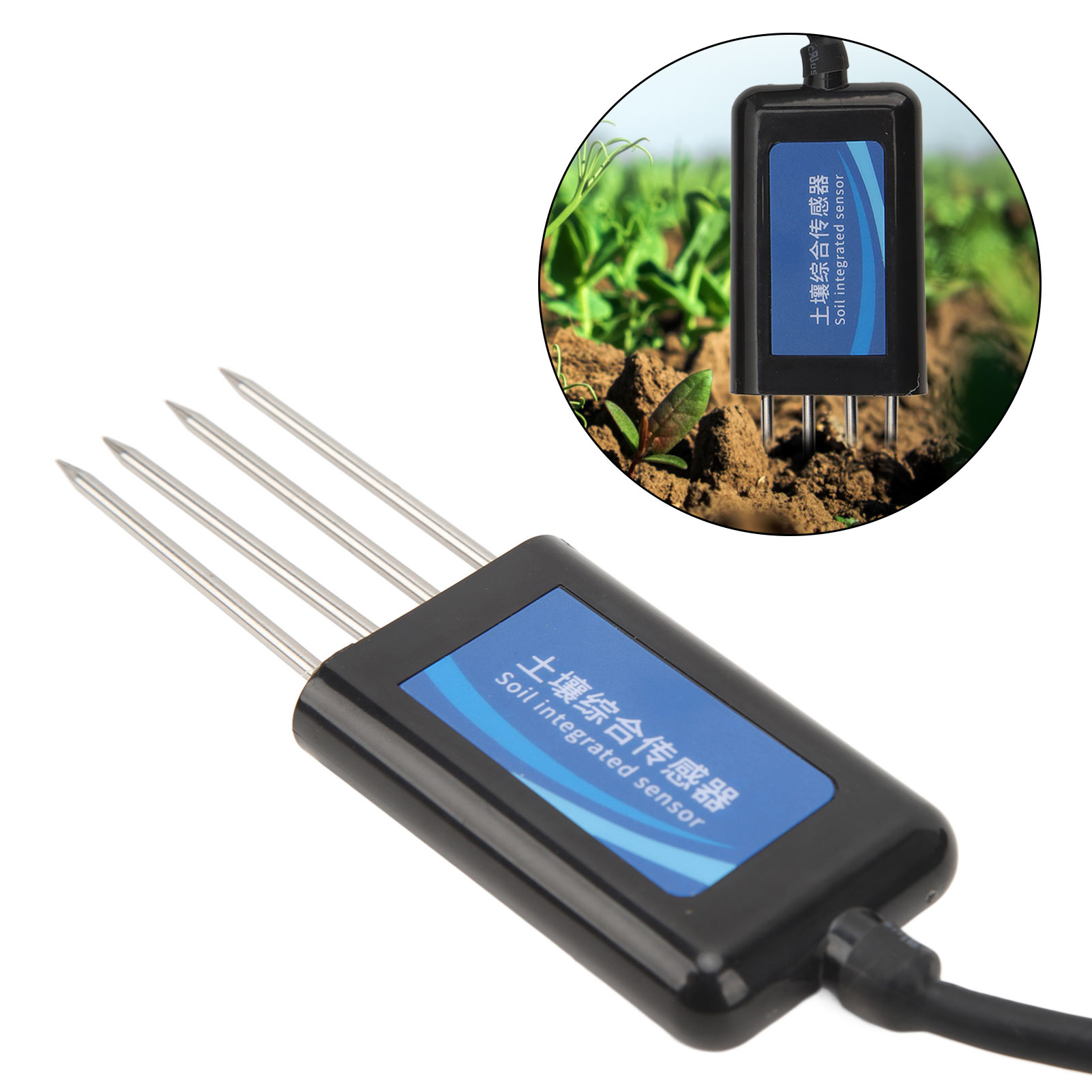 Bodensensor, Bodendetektor, Bodentemperatur, Bodenfeuchte, Stickstoff, Phosphor, Kalium, Elektrische Leitfähigkeit, Bodenfeuchteüberwachung (9-30v)