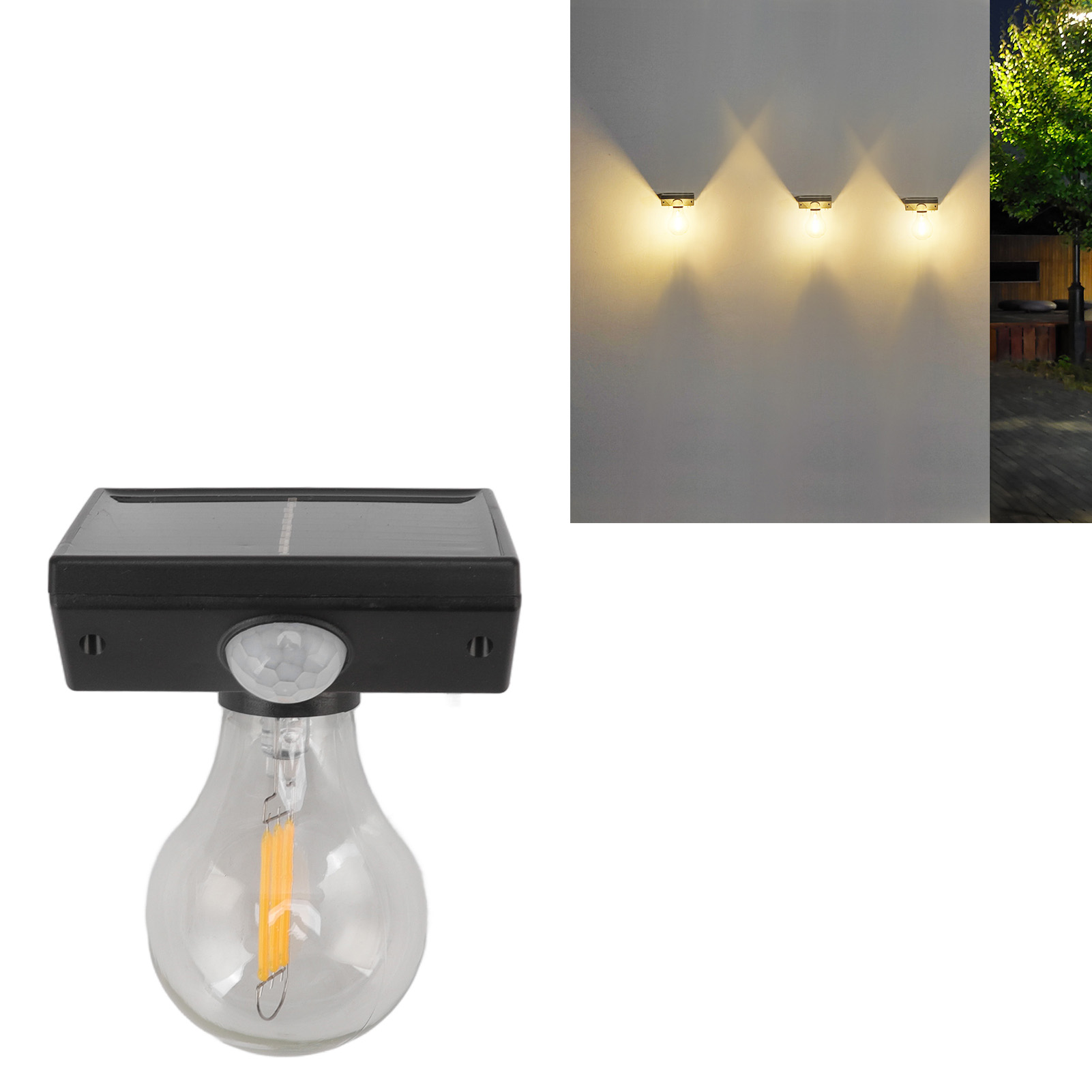 Solar-wandleuchte Mit Bewegungsmelder, Dekorative Außenwandleuchte, Wasserdichte Wandleuchte Für Den Innenhof, Solar-led-straßenleuchte, Solar-glühlampe Mit Wolframfaden.