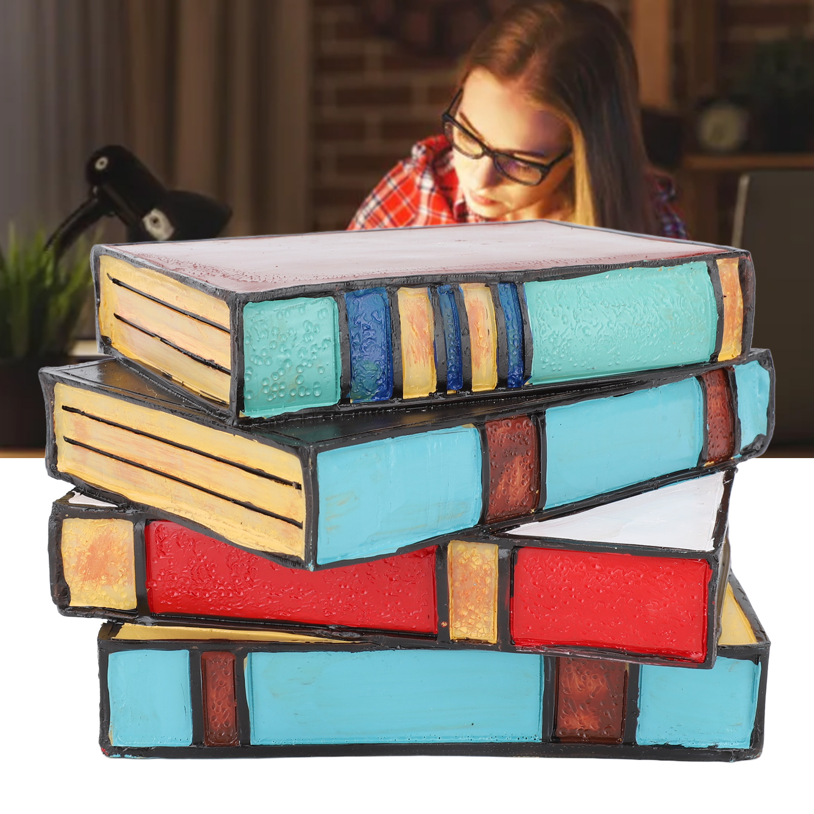 Bunte Bücherstapellampe, Bücherstapel-nachtlicht, Handgefertigte Nachttisch-/schreibtischlampe, Leseeckenlampe, Retro-tischlampe, Tischlampe Im Tiffany-stil, Wohnaccessoire.