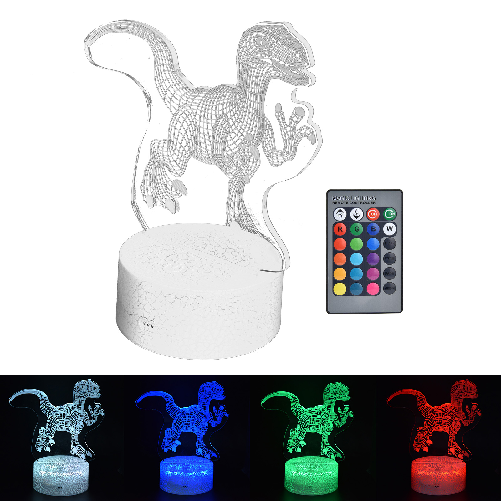 3d-dinosaurier-nachtlicht Mit Touch-funktion, 4 Modi, 16 Einstellbaren Farben, Fernbedienung, Geschenkidee, Version Mit Rissen: Touch-funktion + 16-farben-fernbedienung
