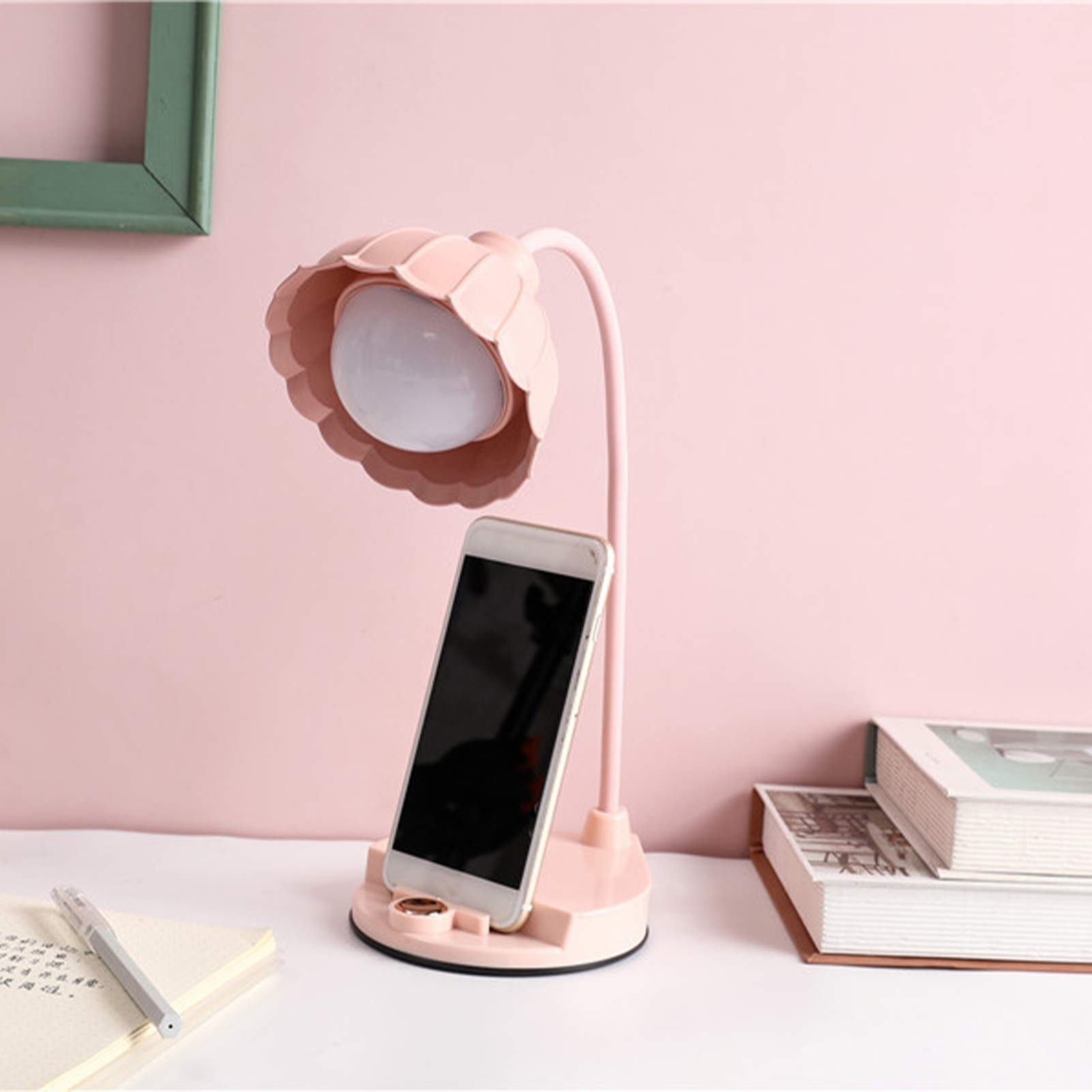 Kreative Led-schreibtischlampe Mit Blumenmuster, Usb-aufladbar, Faltbar, Praktisch Für Studentenwohnheime, Zum Schreiben Und Lesen (puderzucker)