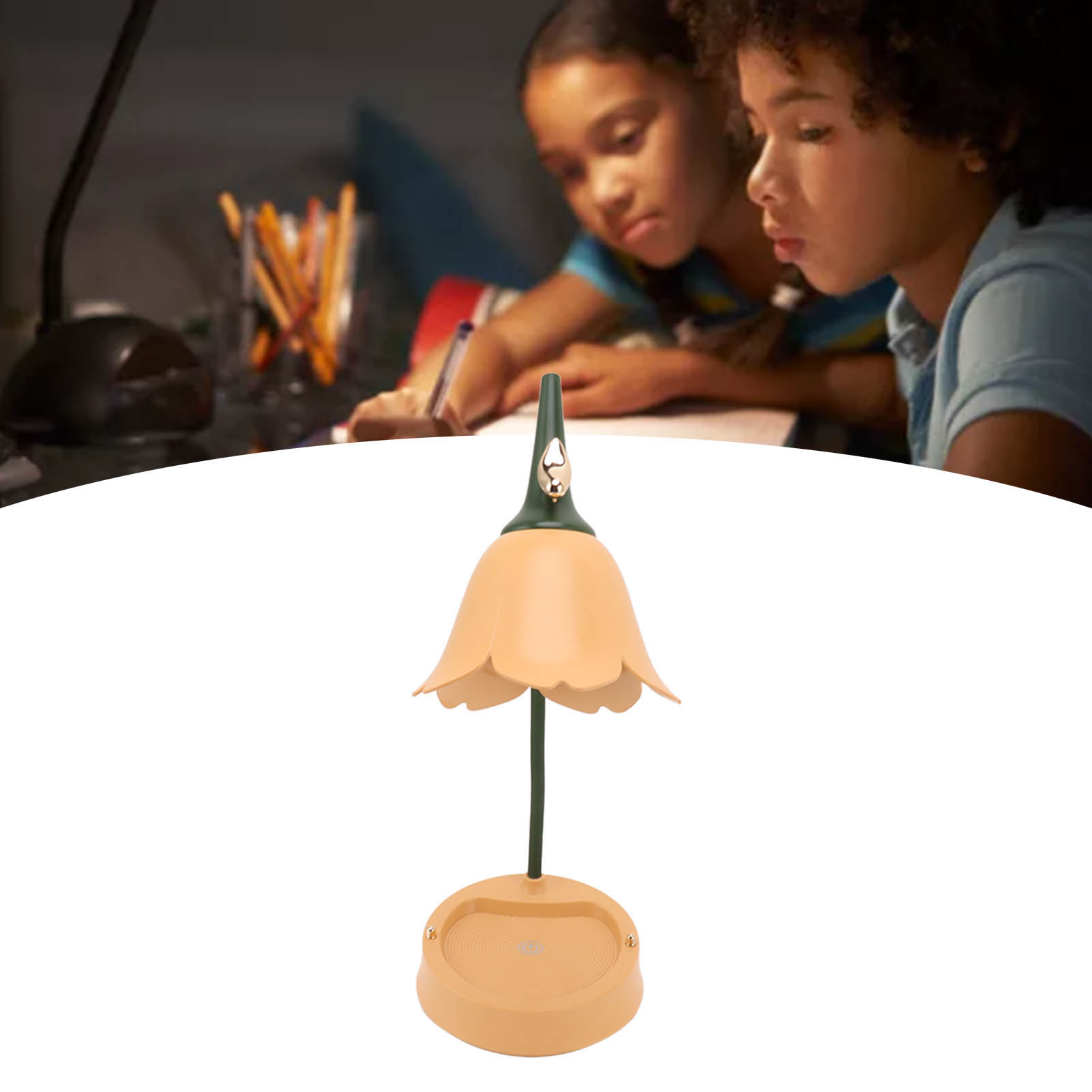 Faltbare Usb-5v-led-touch-schreibtischlampe Mit Blumen- Und Vogelmotiv, 3 W, Drei Helligkeitsstufen, Mit Handyhalterung, Schreibtischzubehör, Orange-2