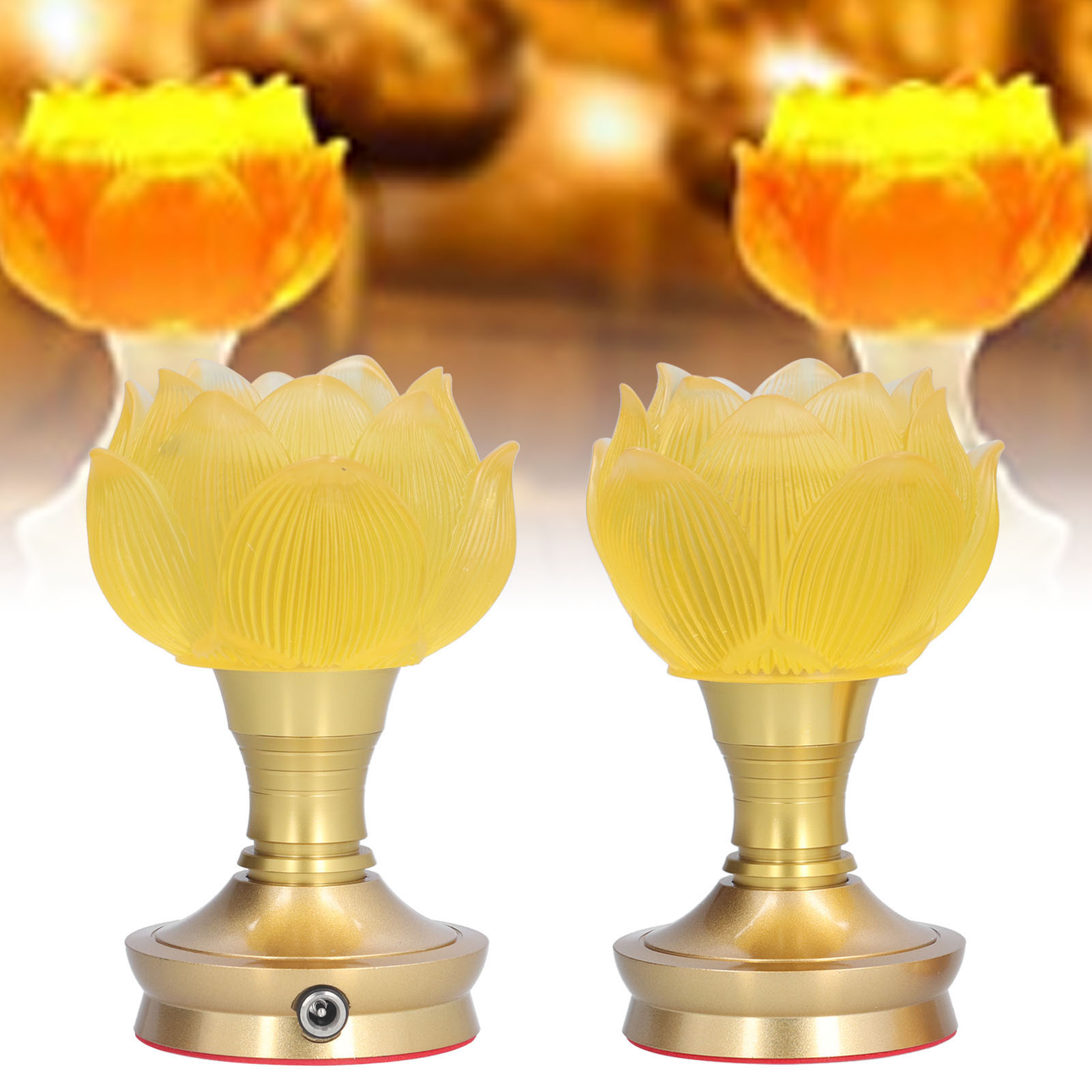 Set Aus 2 Verstellbaren Dreifarbigen Led-lotuslampen, Zum Einstecken, Für Den Heimgebrauch, Buddhistische Opferlampe, Buddhistischer Artikel, Europäischer Standard 100-240 V.