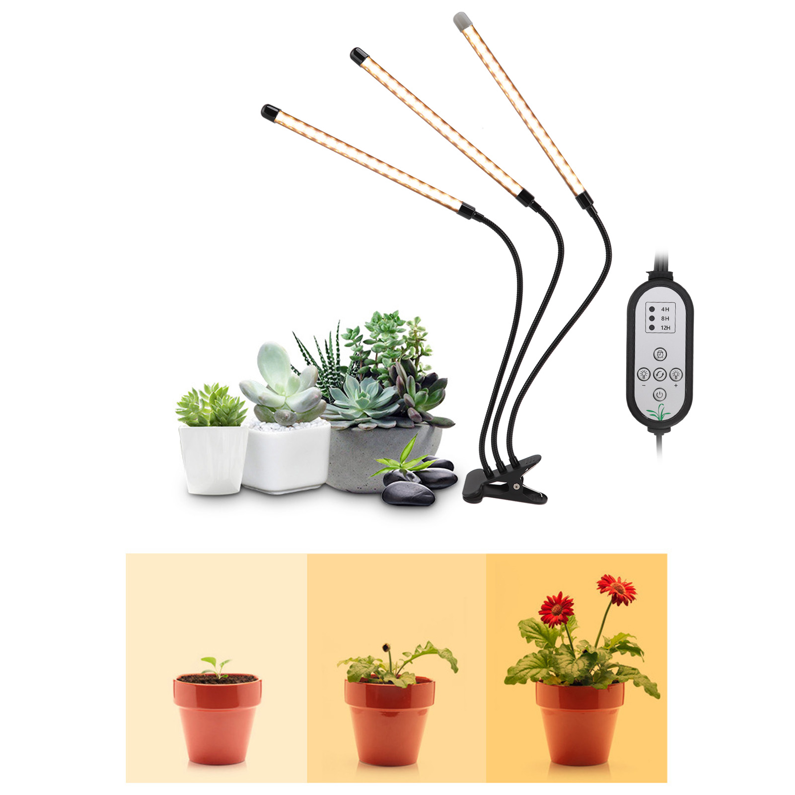 Dreiflammige Gartenbaulampe Mit Timer, Helligkeitsregelung, Fernbedienung, Led-zusatzbeleuchtung Für Pflanzen Und Vollspektrum-usb-beleuchtung Für Sämlinge.