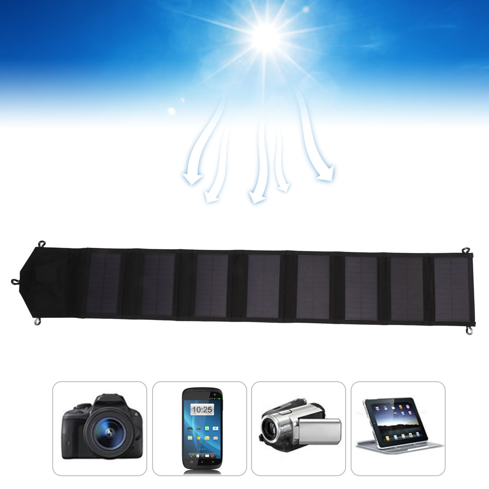 Faltbares 20-w-solarpanel, Monokristallines Silizium, Zwei Usb-ausgänge, 5 V, Tragbare Powerbank Zum Campen Und Zum Aufladen Von Mobiltelefonen.