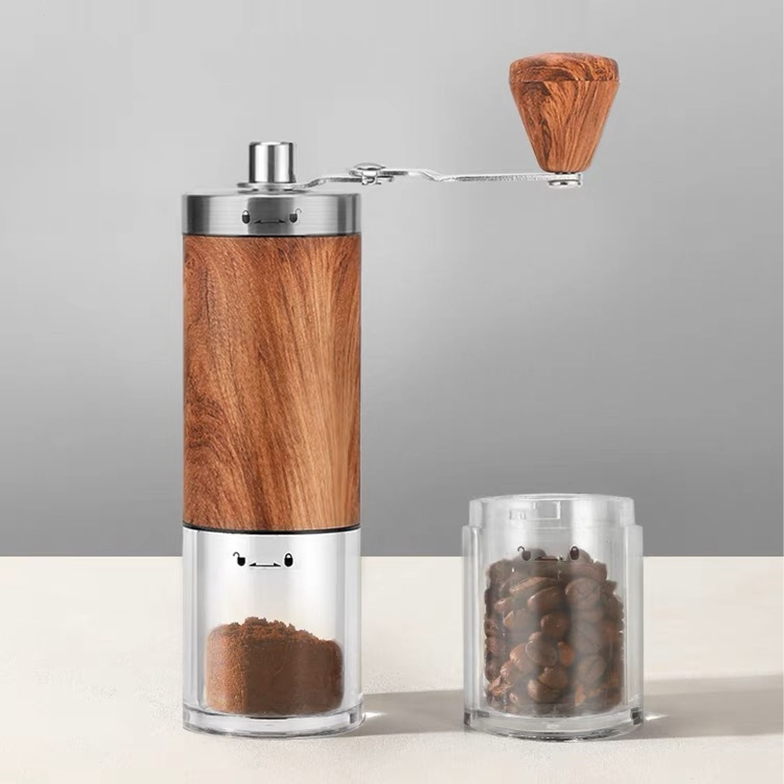 Manuelle Kaffeemaschine Aus Edelstahl 304, Holzoptik, Mit Manuellem Kaffeemahlwerk.