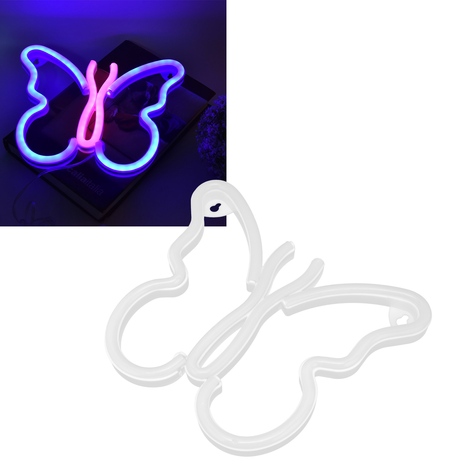 Neon-schmetterlings-wandlampe Fürs Schlafzimmer, Usb-/batteriebetriebenes Led-neon-nachtlicht, Ideal Für Mädchenzimmer, Kinderzimmer, Wohnzimmer, Bar, Studentenzimmer Oder Jedes Andere Zimmer. Blaues