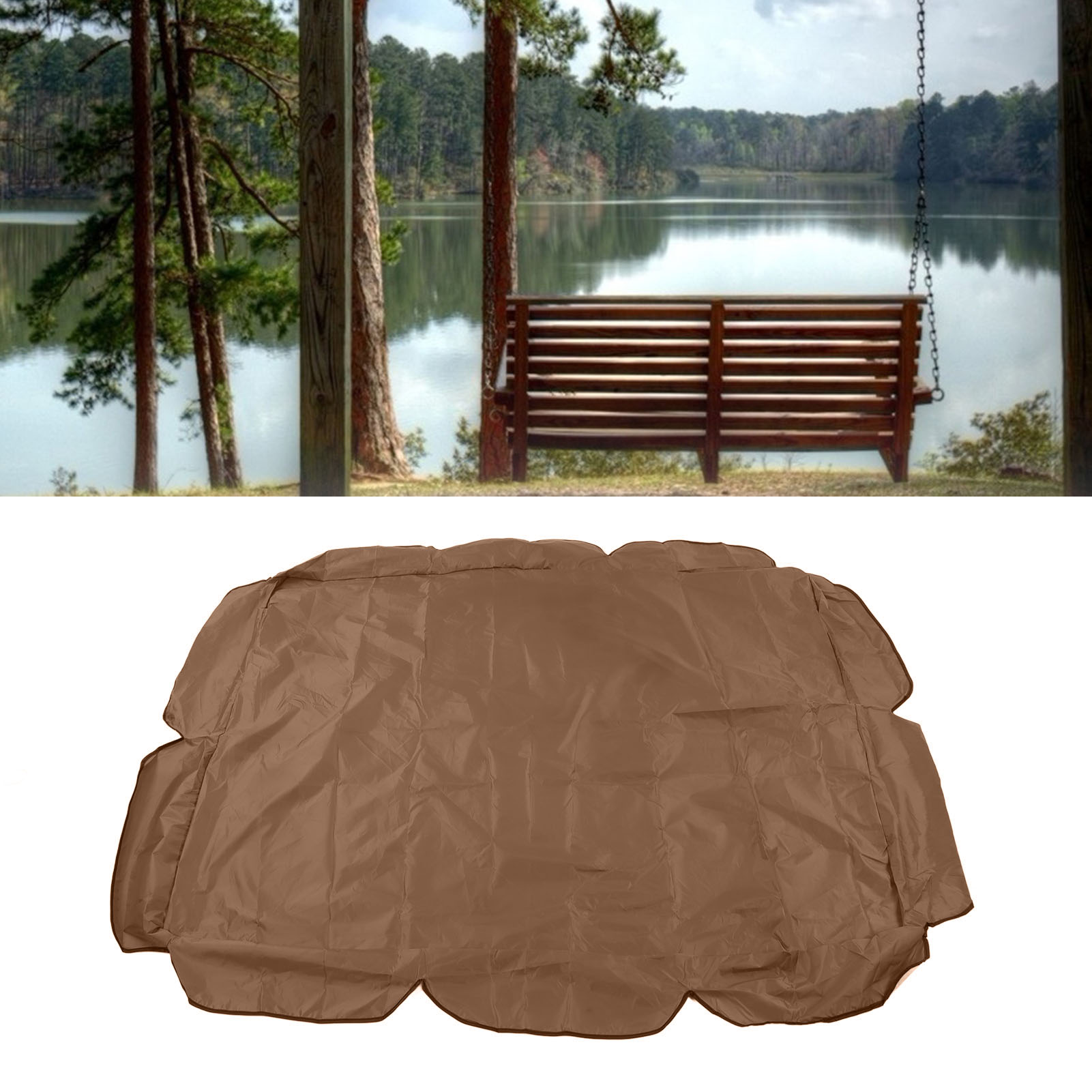 Dreisitzer-schaukel-/hängematten-sitz-/kissenbezug Aus Silberfarbenem, Wasserdichtem 210d Oxford-gewebe (polyester-taft), Kaffeebraun, Für Garten, Terrasse Oder Außenbereich. Maße: 142 X 120 X 18 Cm.