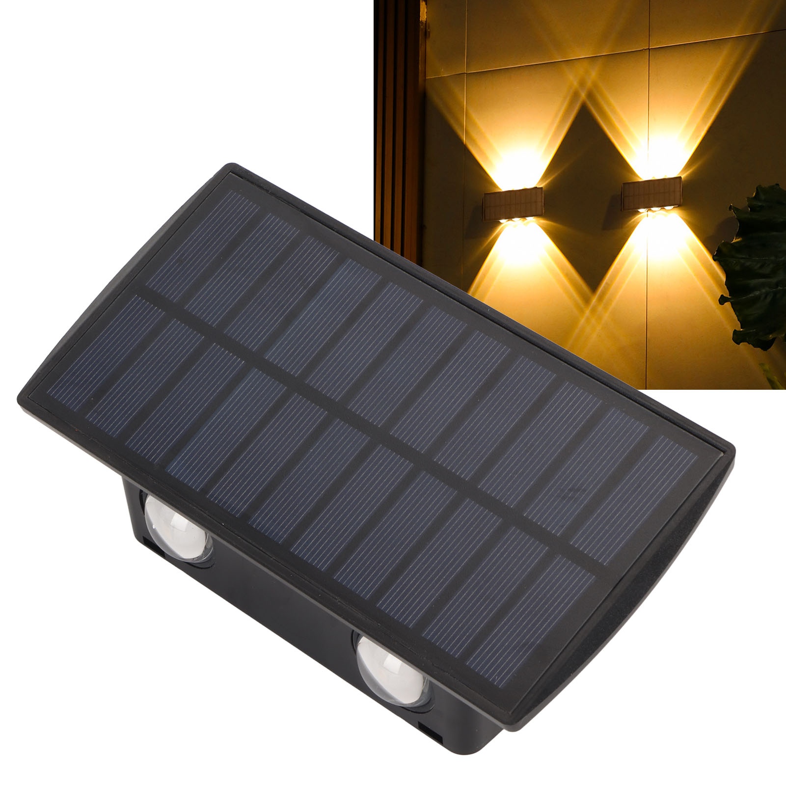 Hochleistungs-solar-wandstrahler Mit 4 Leds Und Linse, Außenbeleuchtung Für Hof Und Haus, Ambientebeleuchtung Für Den Garten, Strahler Mit Abstrahlung Nach Oben Und Unten.
