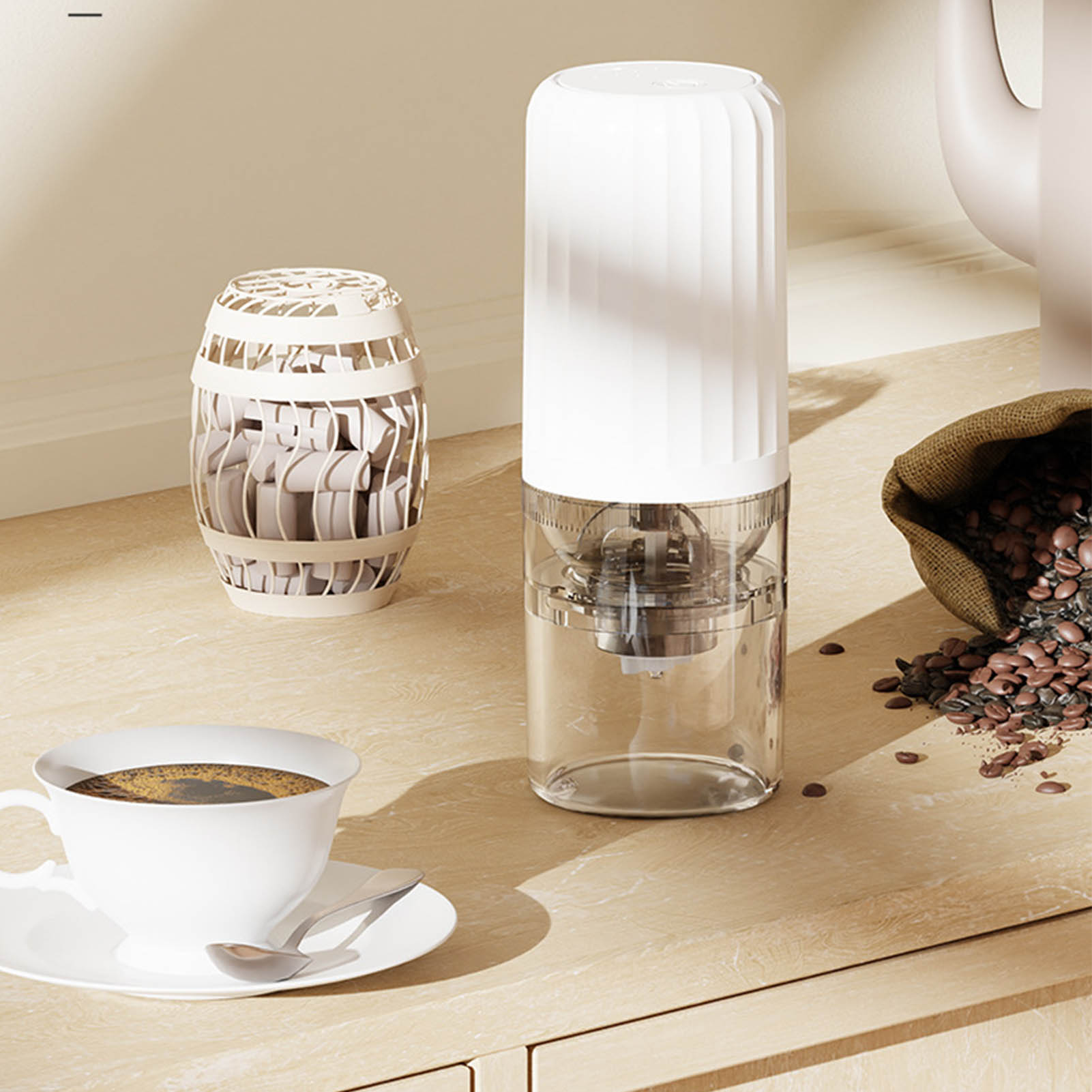 Kaffeemühle Mit Verstellbarem Mahlgrad, Usb-aufladbar, Tragbare Bohnenmühle Für Büro Und Zuhause – Weiß