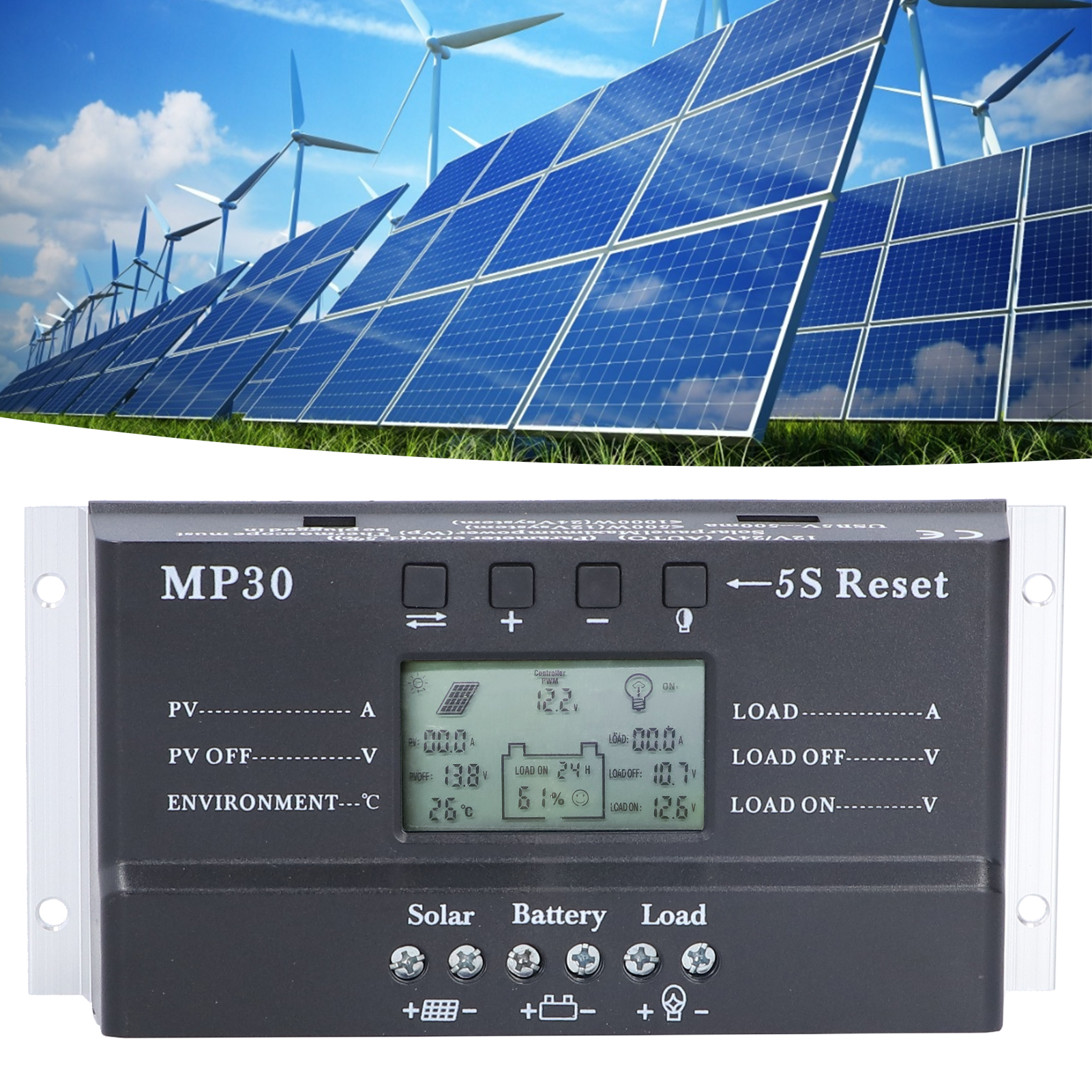 30a Solarladeregler Mit Lcd-bildschirm, Photovoltaik-laderegler Mit Temperatur- Und Stromanzeige, Kompatibel Mit Verschiedenen Batteriespannungen (12/24v)
