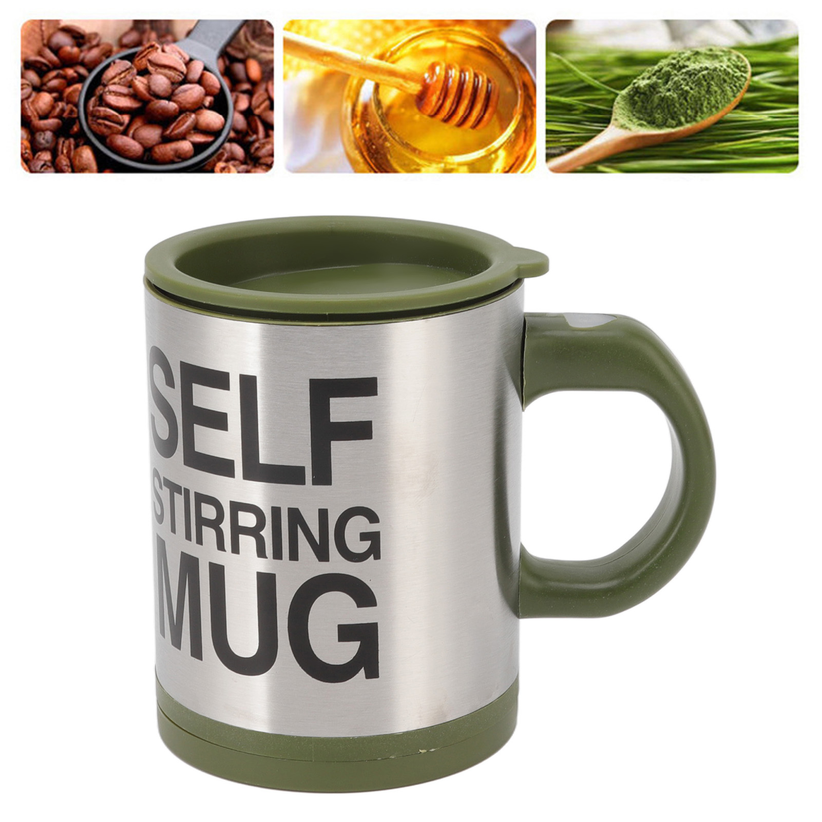 Elektrischer Kaffeebecher Mit Deckel, Edelstahl, Zum Automatischen Mischen Von Milch Und Kaffee, Becher Zum Bequemen Mischen, Olivgrün.