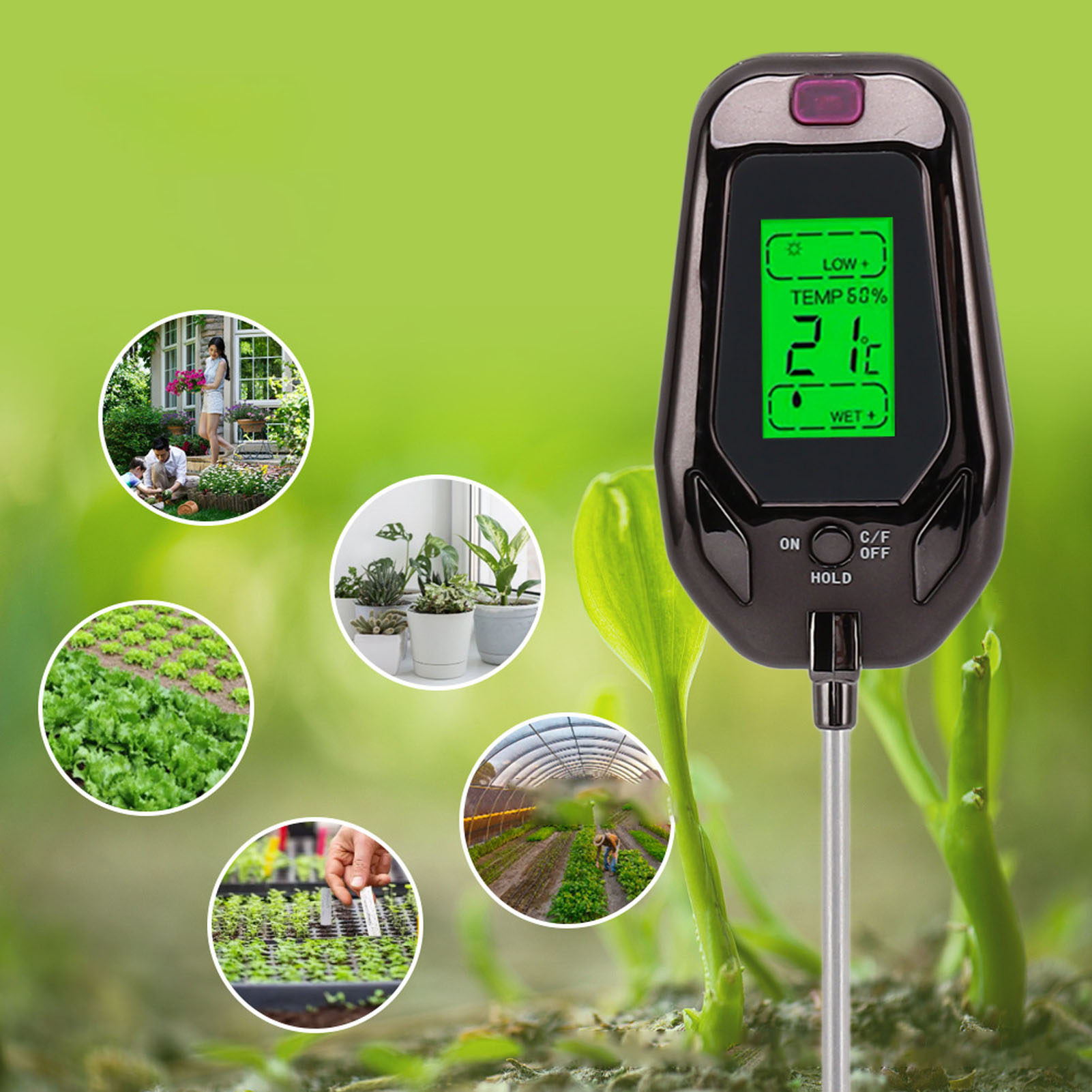5-in-1-bodenmessgerät Für Den Gartenbau: Misst Bodenfeuchtigkeit Und -luftfeuchtigkeit Ph-tester Für Freilandblumen Und Topfpflanzen