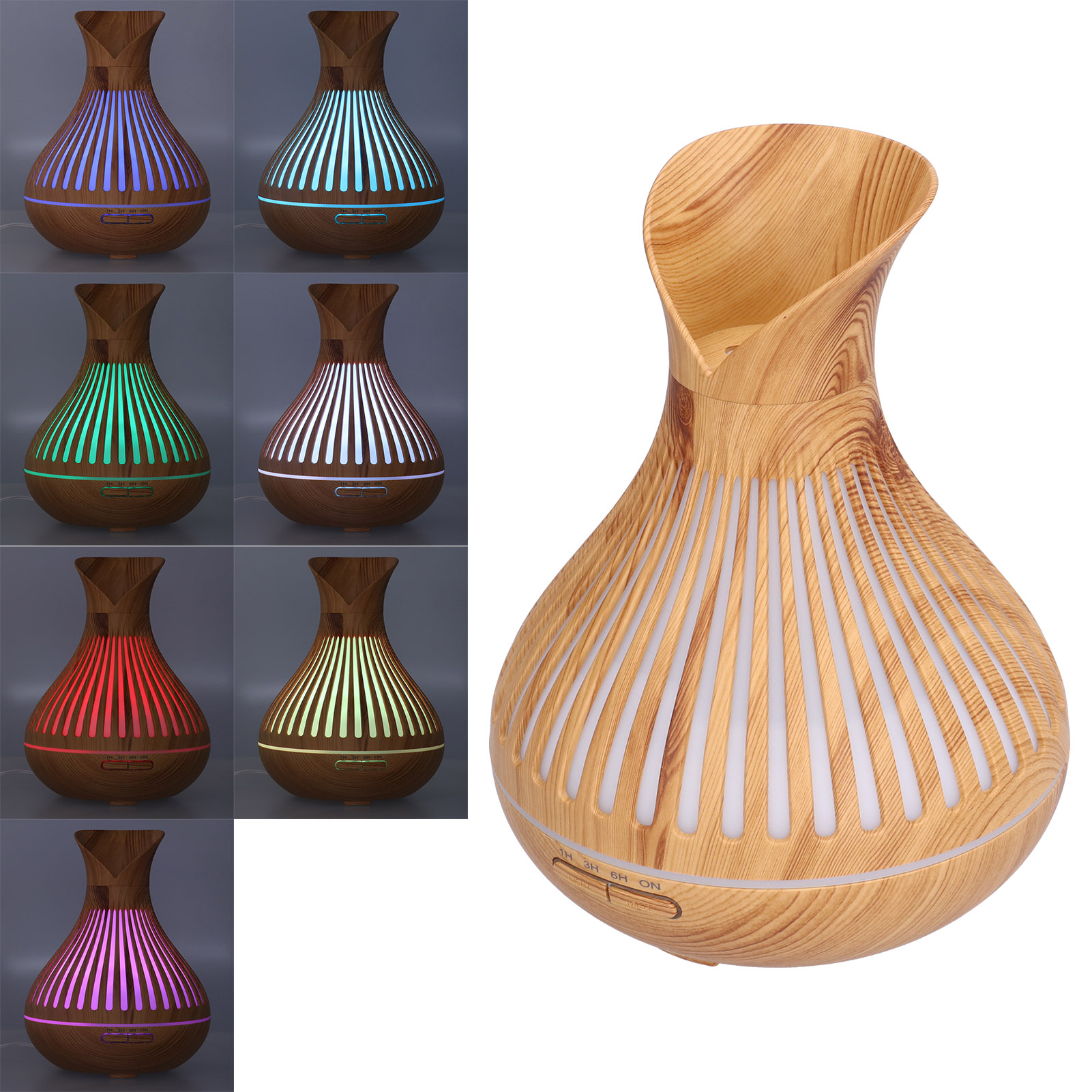 400-ml-luftbefeuchter In Holzoptik, Fernbedienung, Aromatherapie-luftbefeuchter, Integriertes Nachtlicht, Vasenförmiger Aromatherapie-diffusor In Holzoptik, Europäischer Standard 100–240 V