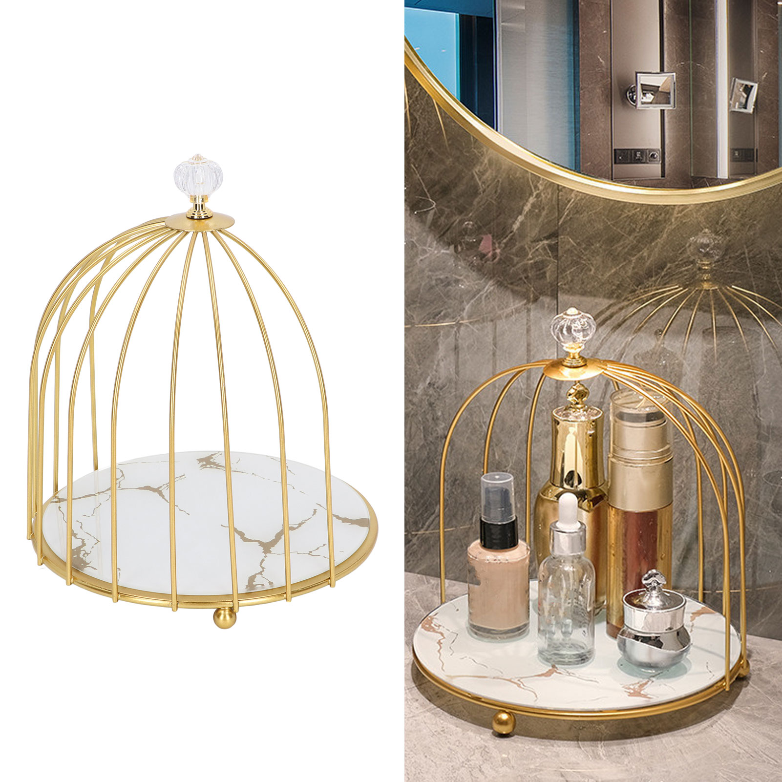 Goldener, Einstöckiger Waschtisch, Schminktisch, Ablage Für Die Toilette, Weißes Gestell Mit Goldmuster