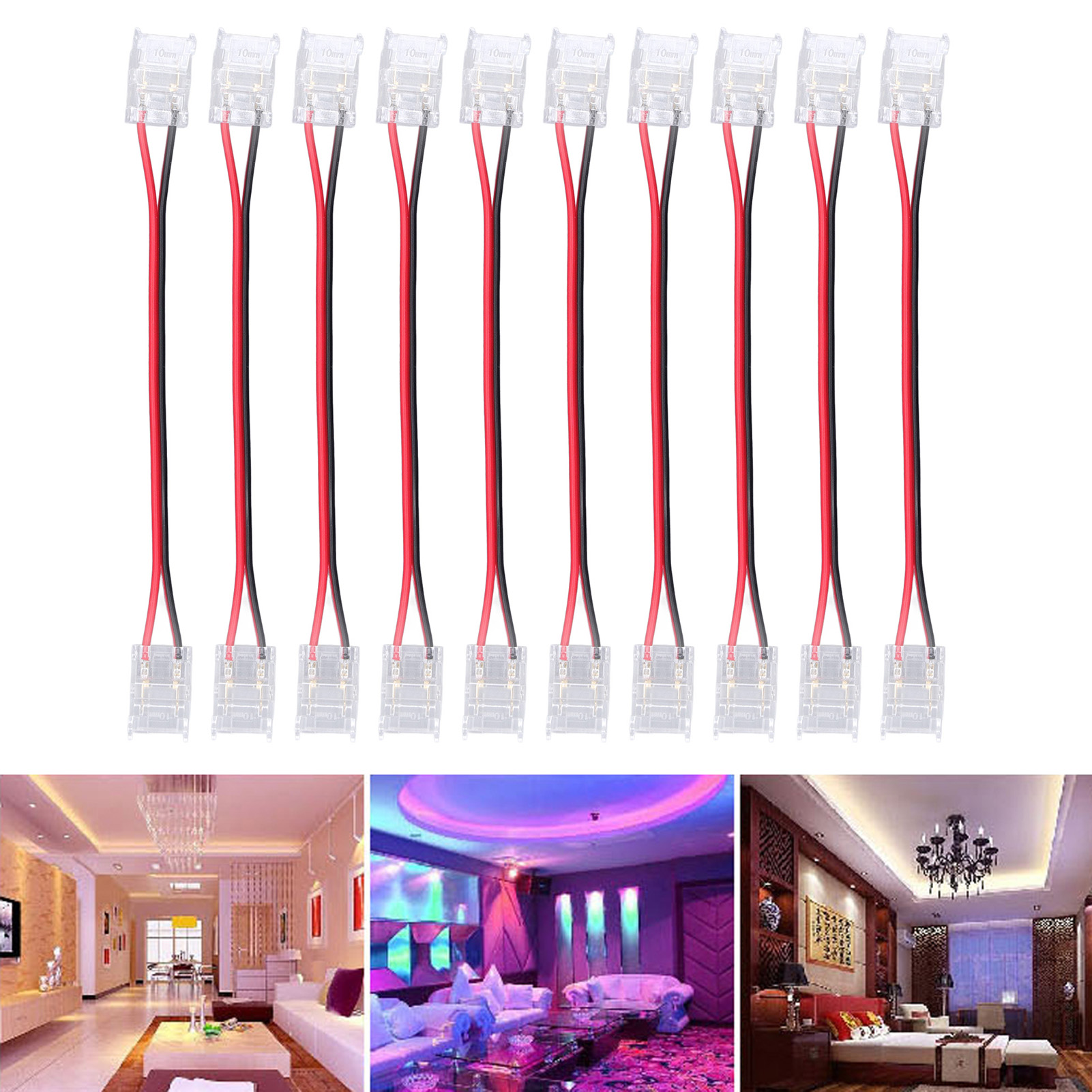 2-poliger Cob-led-streifenverbinder, 10-mm-funkclip, Diy-adapter Mit Kabel, Lötfreie Verbindung, Verlängerungskabel Für Led-streifenverbinder