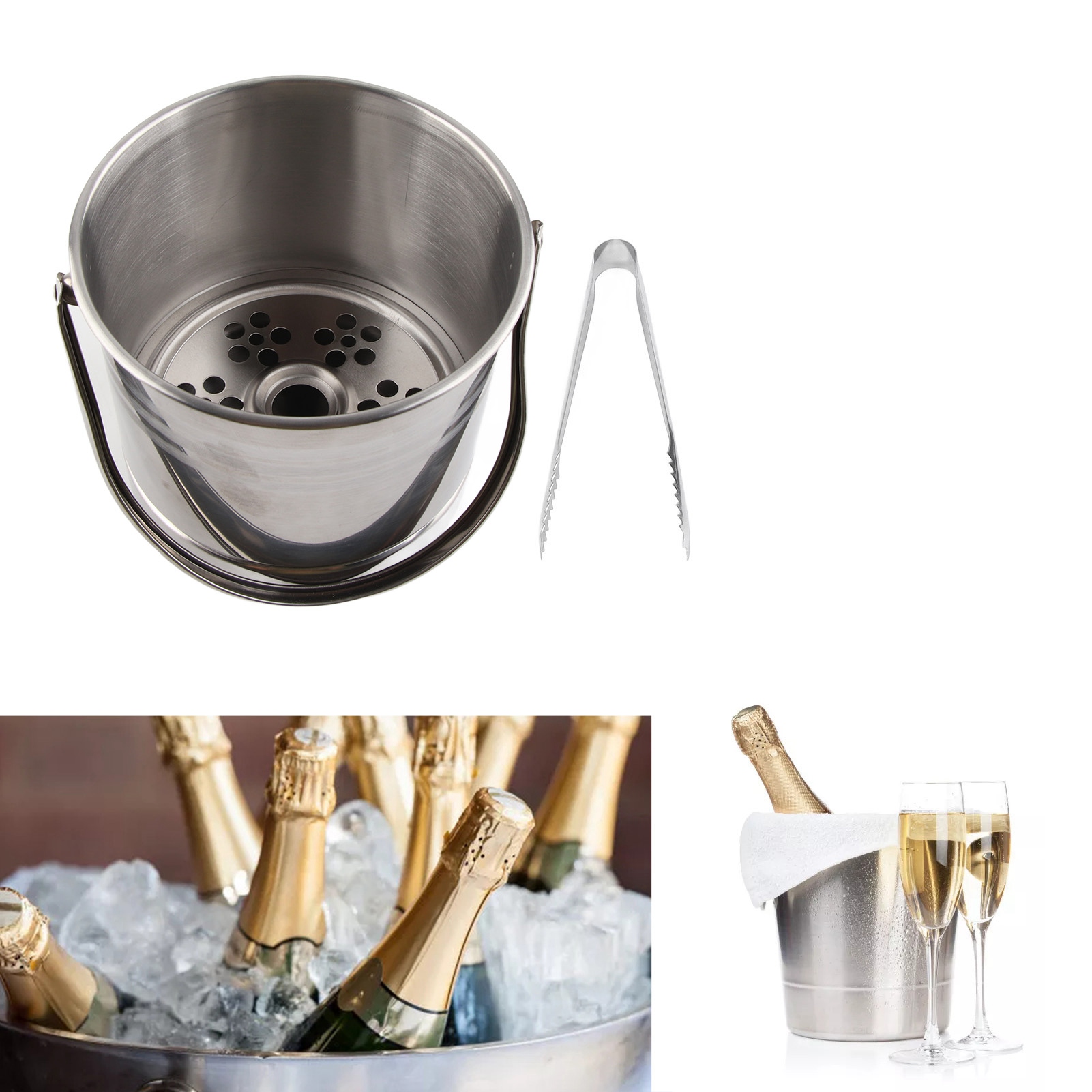 Champagnerkühler Aus Edelstahl (1 Liter) Mit Eisabscheider, Weinkühler, Eisbehälter, Eiswürfelbehälter, Bierkühler Für Die Bar