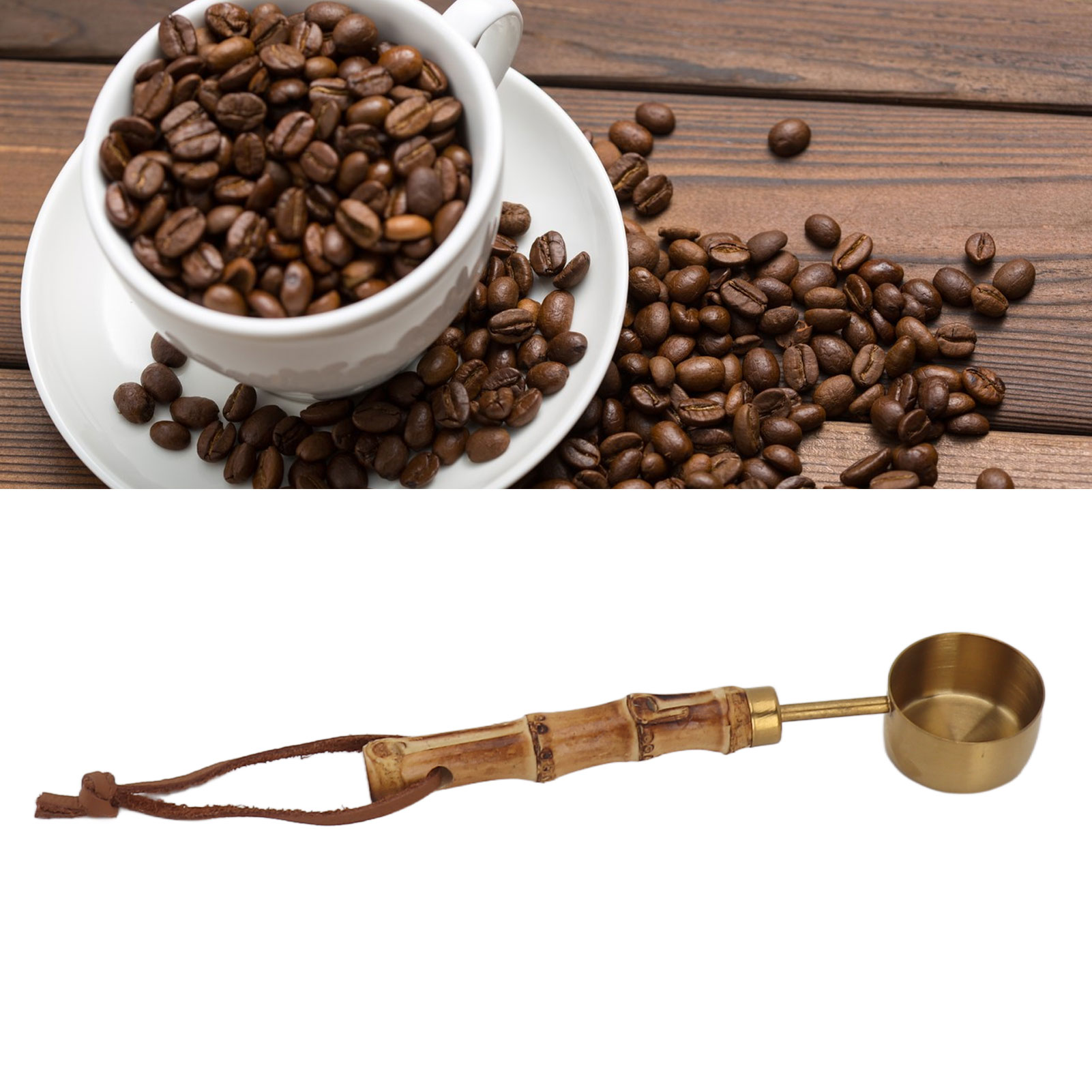 Kaffeelöffel Aus Edelstahl Mit Bambusgriff, Kaffeebohnenlöffel, Goldfarben