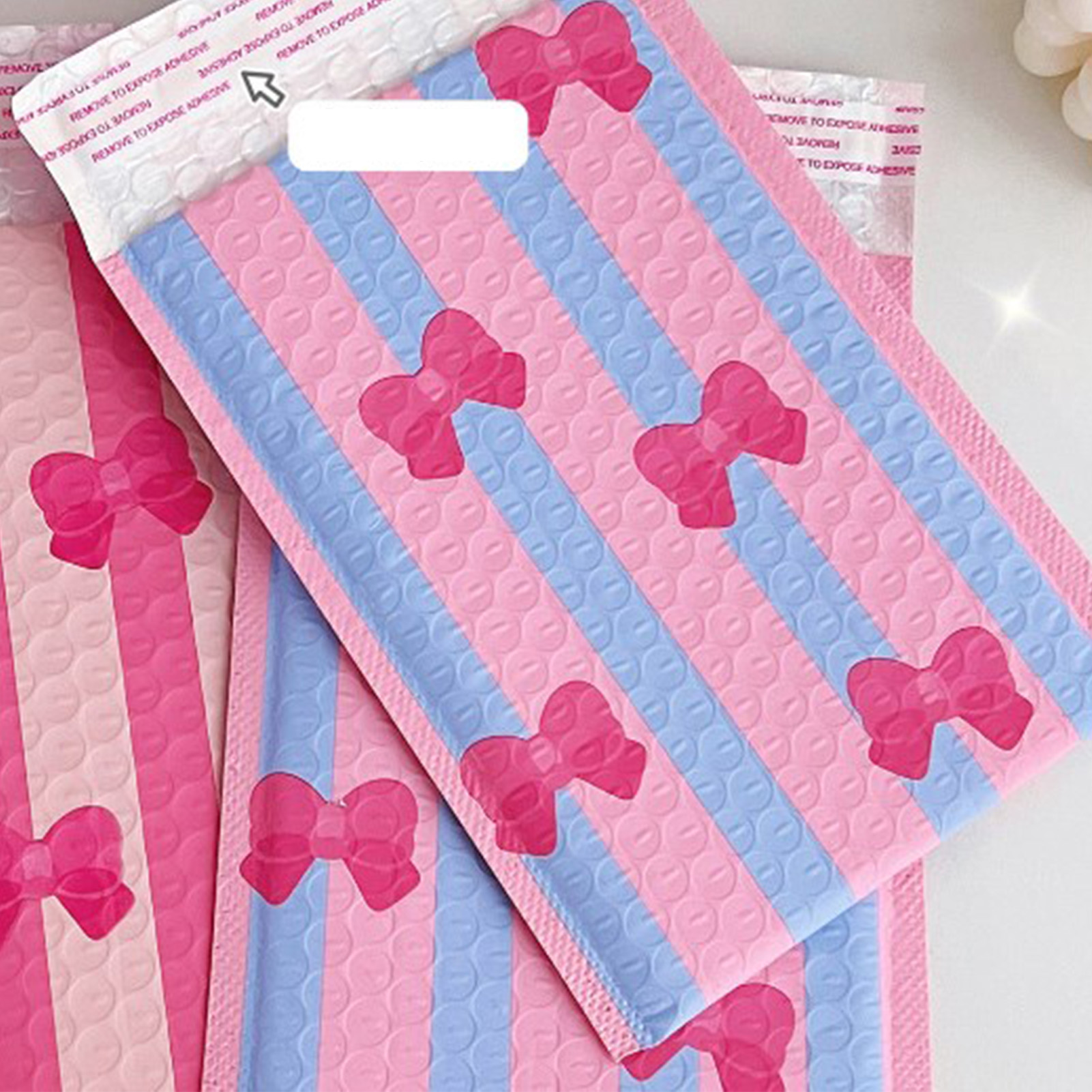 Rosa-blauer Luftpolsterbeutel Mit Schleife, Verstärkter Expressversandbeutel, Verpackungsbeutel, Großverpackungsbeutel, Hübscher Luftpolsterbeutel Nr. 1, Blau-rosa Luftpolsterbeutel Mit Schleife