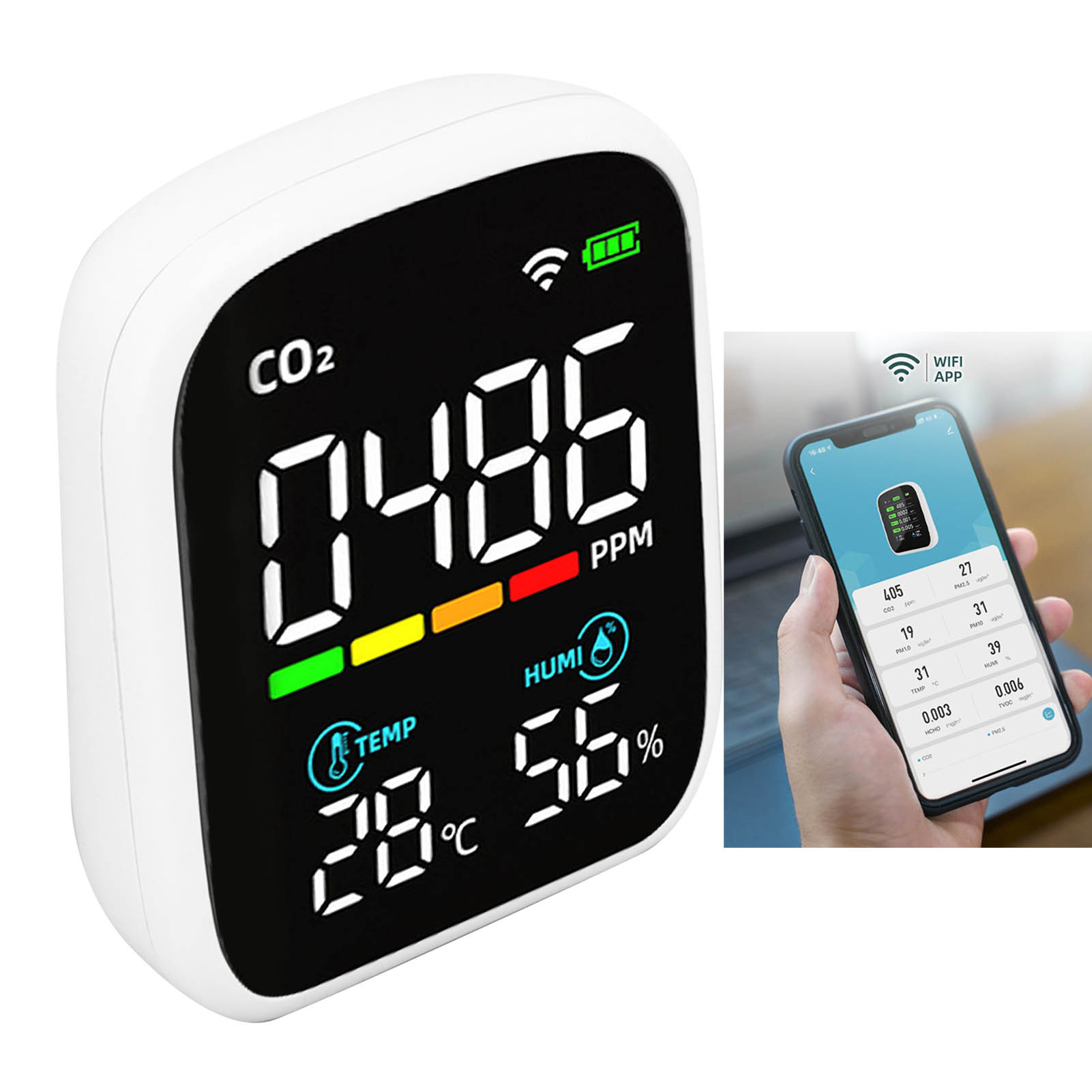 Tuya 8-in-1 Smart-luftqualitätsdetektor, Multifunktionsdetektor Mit Automatischer Helligkeitsanpassung Und Usb-ladefunktion