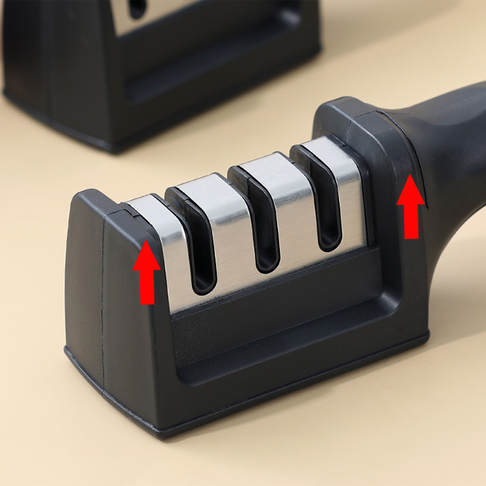 Ergonomischer Dreistufiger Manueller Küchenmesserschärfer, Haushaltsmesserschärfer, Küchenmesserschärfwerkzeug, Schwarz.