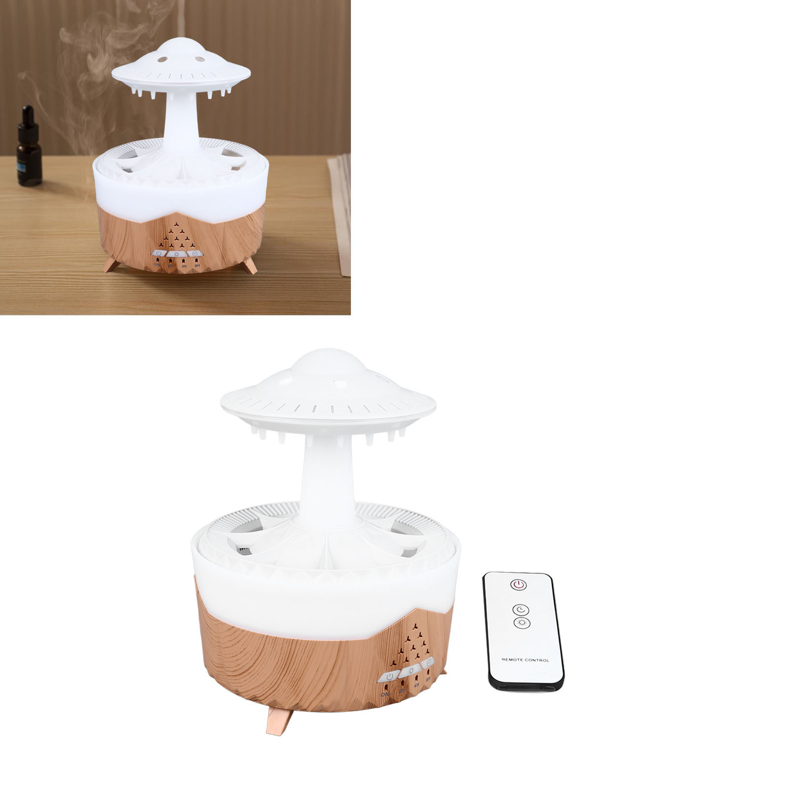 Ufo Luftbefeuchter „regentropfen“, Kleiner Tisch-luftvernebler Für Zuhause, Farbenfroher, Tropfenförmiger Aromadiffusor Fürs Schlafzimmer, Holzoptik, 100–240 V, Europäische Standard-holzoptik