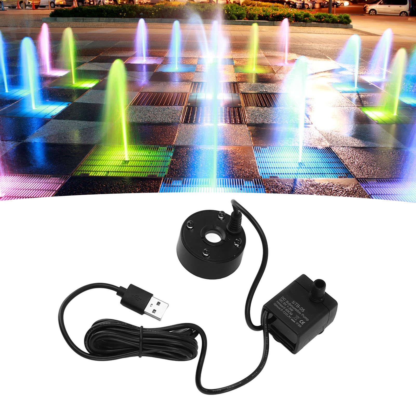 All-in-one Usb-gartenwasserpumpe Mit Zerstäuber, Farbigen Led-leuchten, Luftbefeuchter, Zerstäuber Für Zimmerbrunnen, Kleiner Teichsprühdüse, 5v Schwarz.