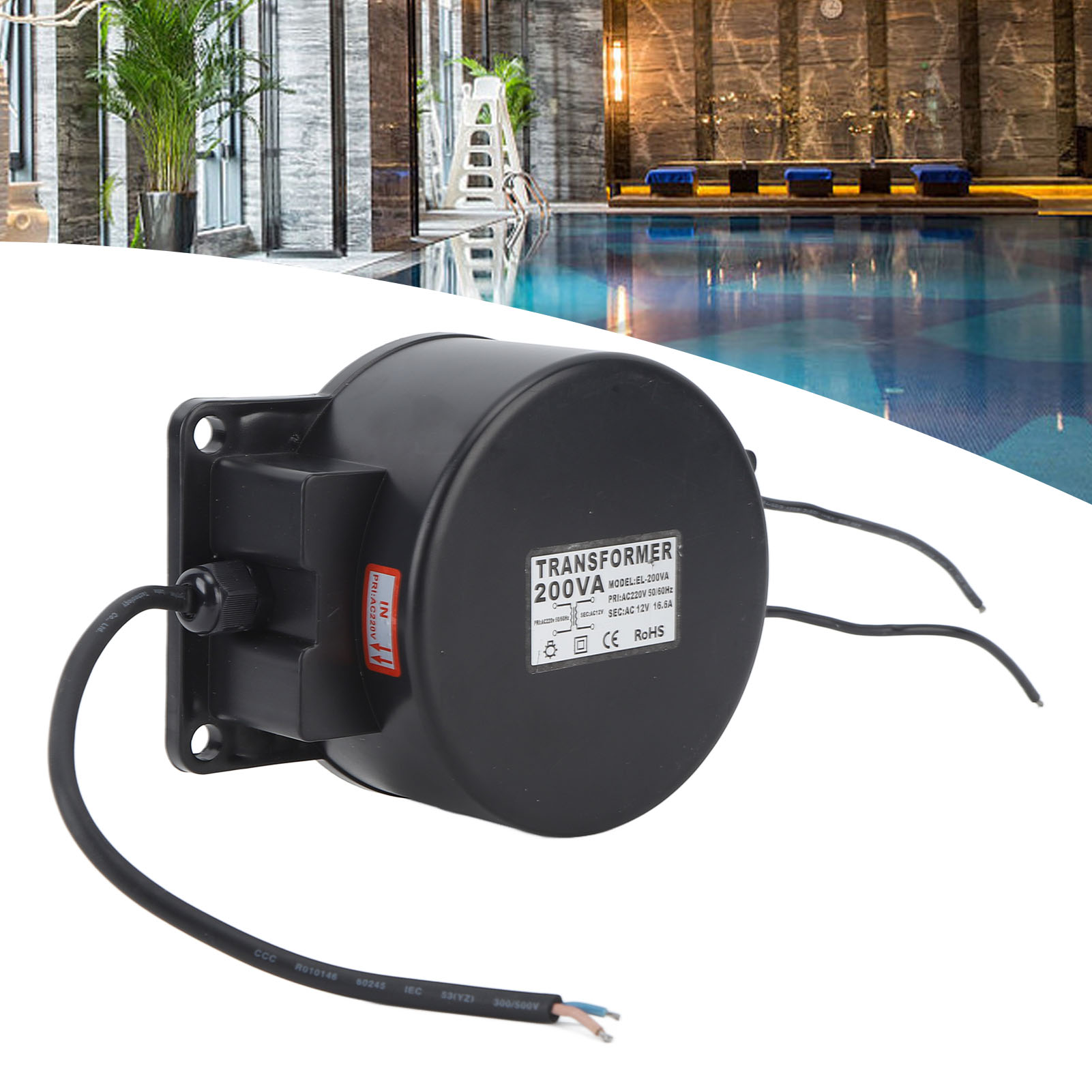 200 Va Schwimmbadbeleuchtungstransformator, 220 V Auf 12 V Stromwandler, Ip68 Wasserdicht Für Niedervoltbeleuchtung, Unterwasserbeleuchtung, Schwimmbadbrunnen, Landschaftsbeleuchtung Und Hochleistungs