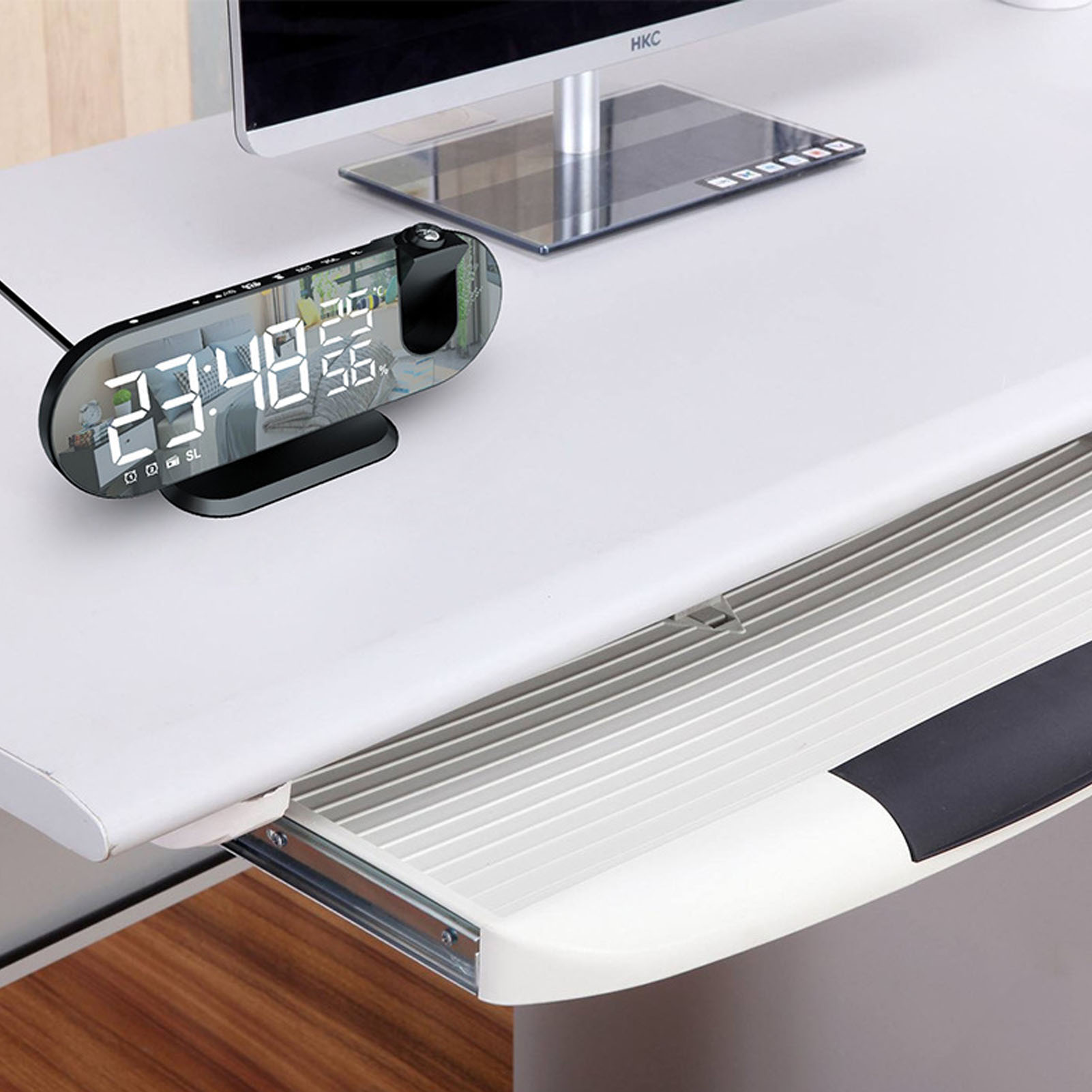 5v Usb Led-projektorwecker, Digitaler Nachttischwecker Mit Temperatur- Und Feuchtigkeitsanzeige, Heller Und Leiser Elektronischer Wecker