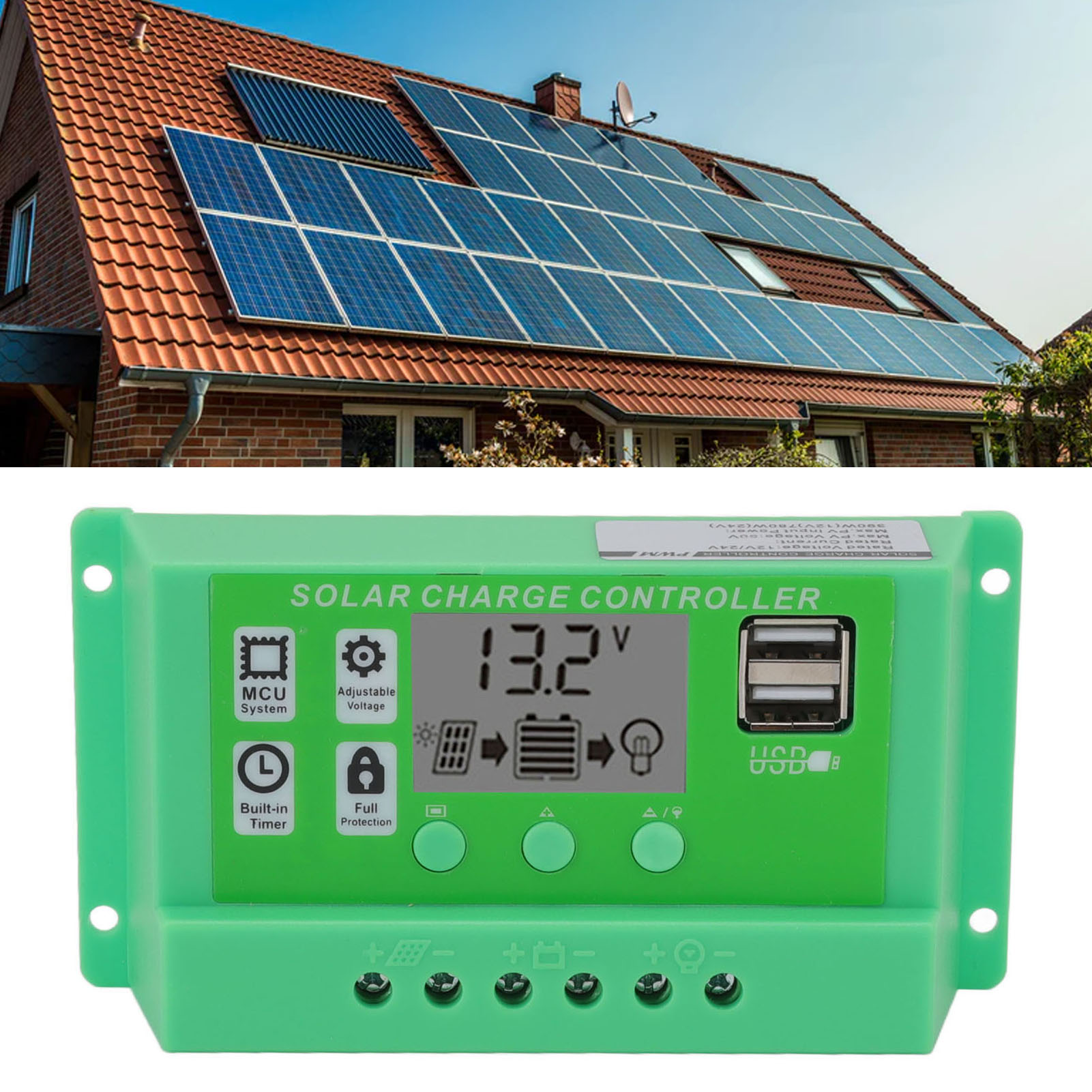 Pure Green 12v/24v Lcd Pwm 10a Solarregler