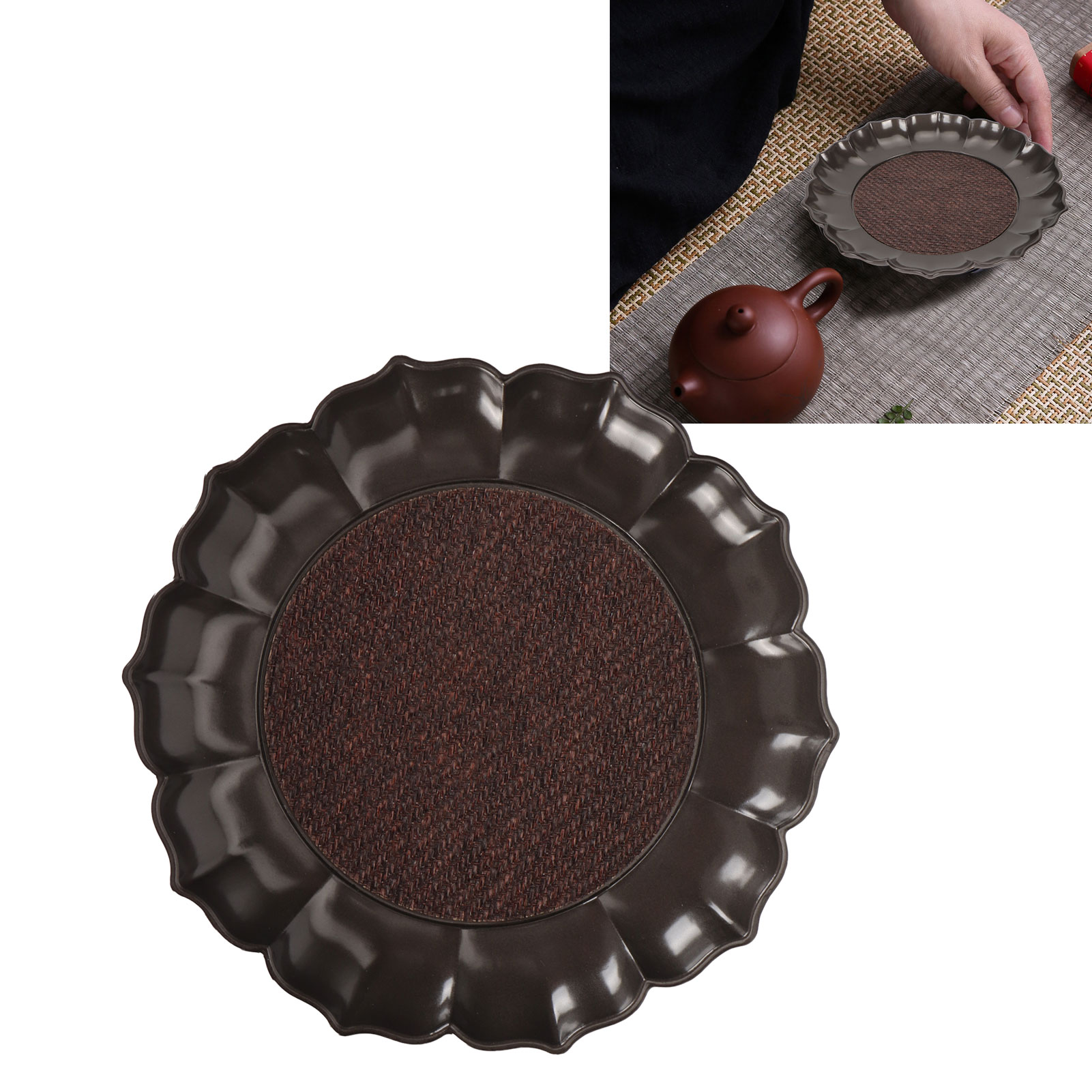 Teekannenständer, Untersetzer, Trockenbrühständer, Teekannentablett Mit Deckel Aus Kupferlegierung, Lotusblütenmuster