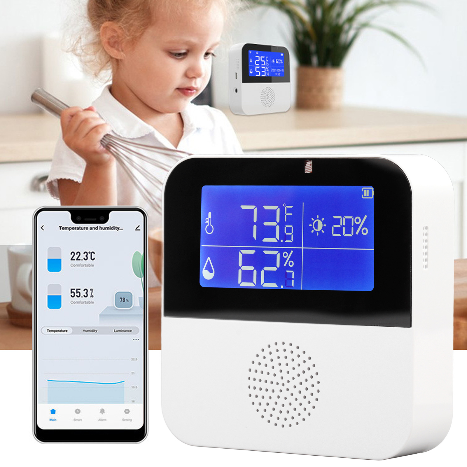 Dualfunktionaler Wi-fi-temperatur- Und Feuchtigkeitsdetektor, Intelligentes Anti-ätz-thermometer, Für Kühlräume, Aquarien Und Kühlschränke.