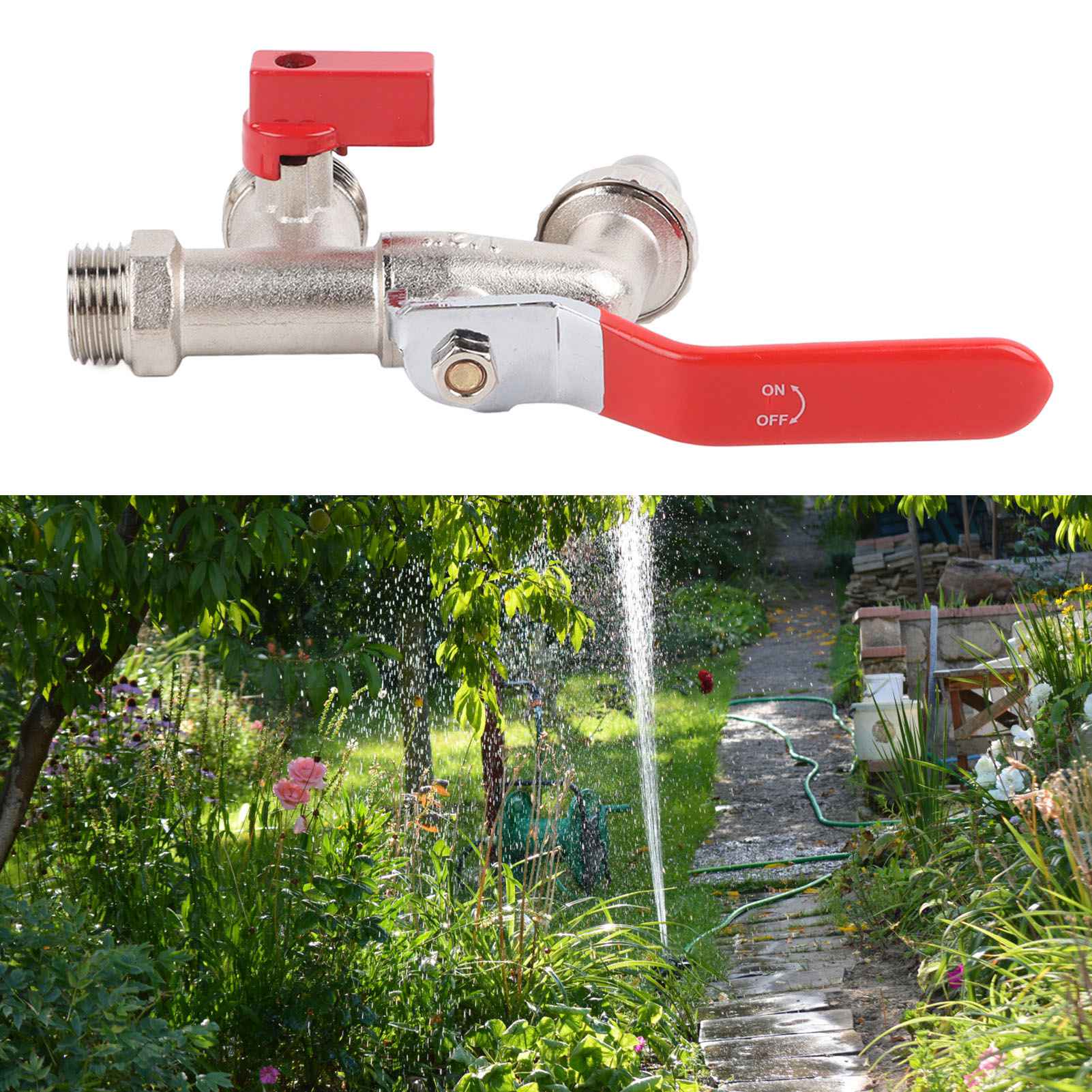 Doppelter Gartenhahn, Galvanisiert, Zinklegierung, 4 Anschlüsse, Ein Zulauf, Zwei Ausläufe, Für Waschmaschine