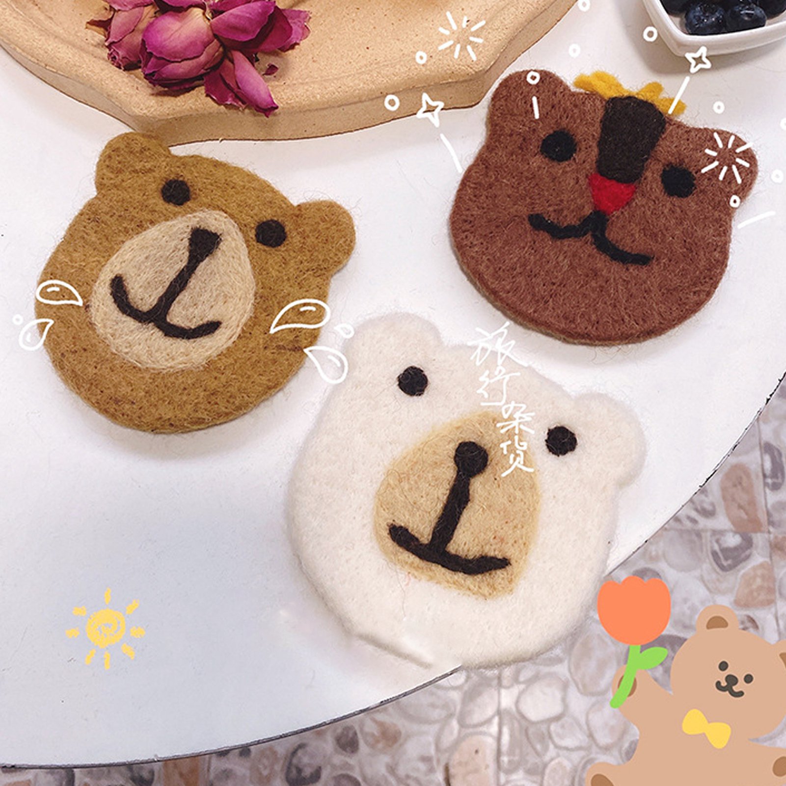 Untersetzer Aus Warmem Wollfilz In Bärenform, Japanisch-koreanischer Stil, Niedliches Platzset, Dekoration, Foto-requisite, Originelles Geschenk. Brauner Bär Nr. 1, Einheitsgröße.