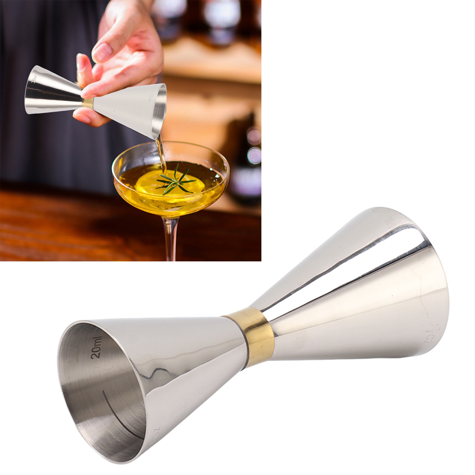 Messbecher Mit Doppelboden, Aus Edelstahl 304 Mit Goldring, Kleines Fassungsvermögen (30 Ml), Naturfarbe