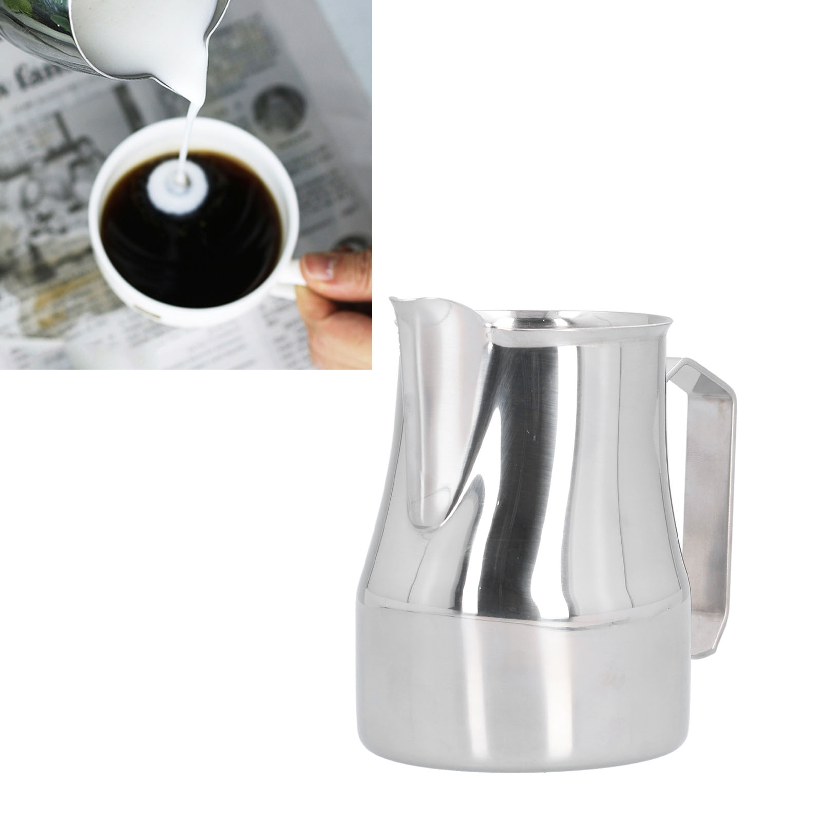 Italienischer Latte-art-becher Aus Edelstahl, 450 Ml, Milchkännchen, Milchbecher, Kaffeezubehör, Spiegelpoliert Außen, Sandgestrahlt Innen