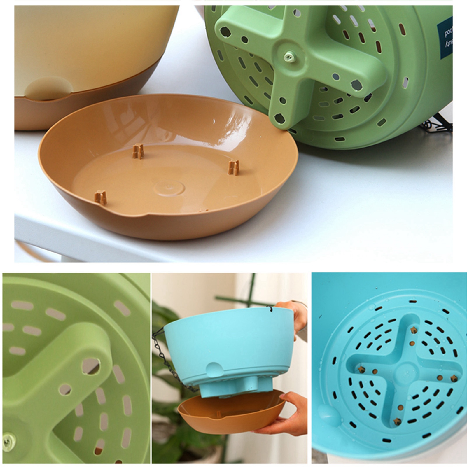Hängender Blumentopf Mit Doppelkette Für Zuhause, Balkon Und Innenräume, Mit Automatischem Wasserspeicher