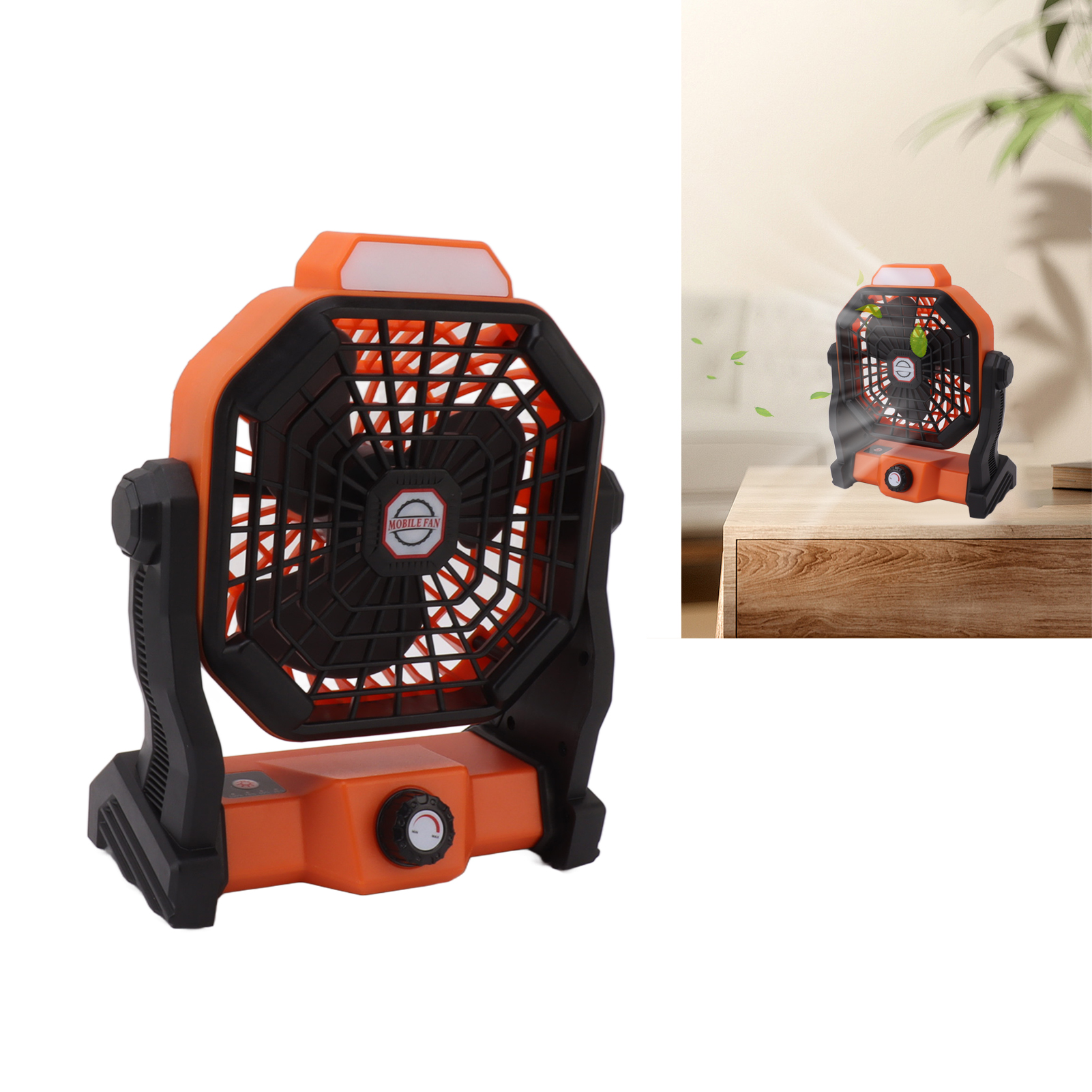 Dachventilator Für Den Außenbereich, Kleiner, Per Usb Aufladbarer Ventilator, Hängelampe Für Studentenzelte, Elektrischer Campingventilator, Tragbare Wandlampe Für Camping, Orange Und Schwarz.