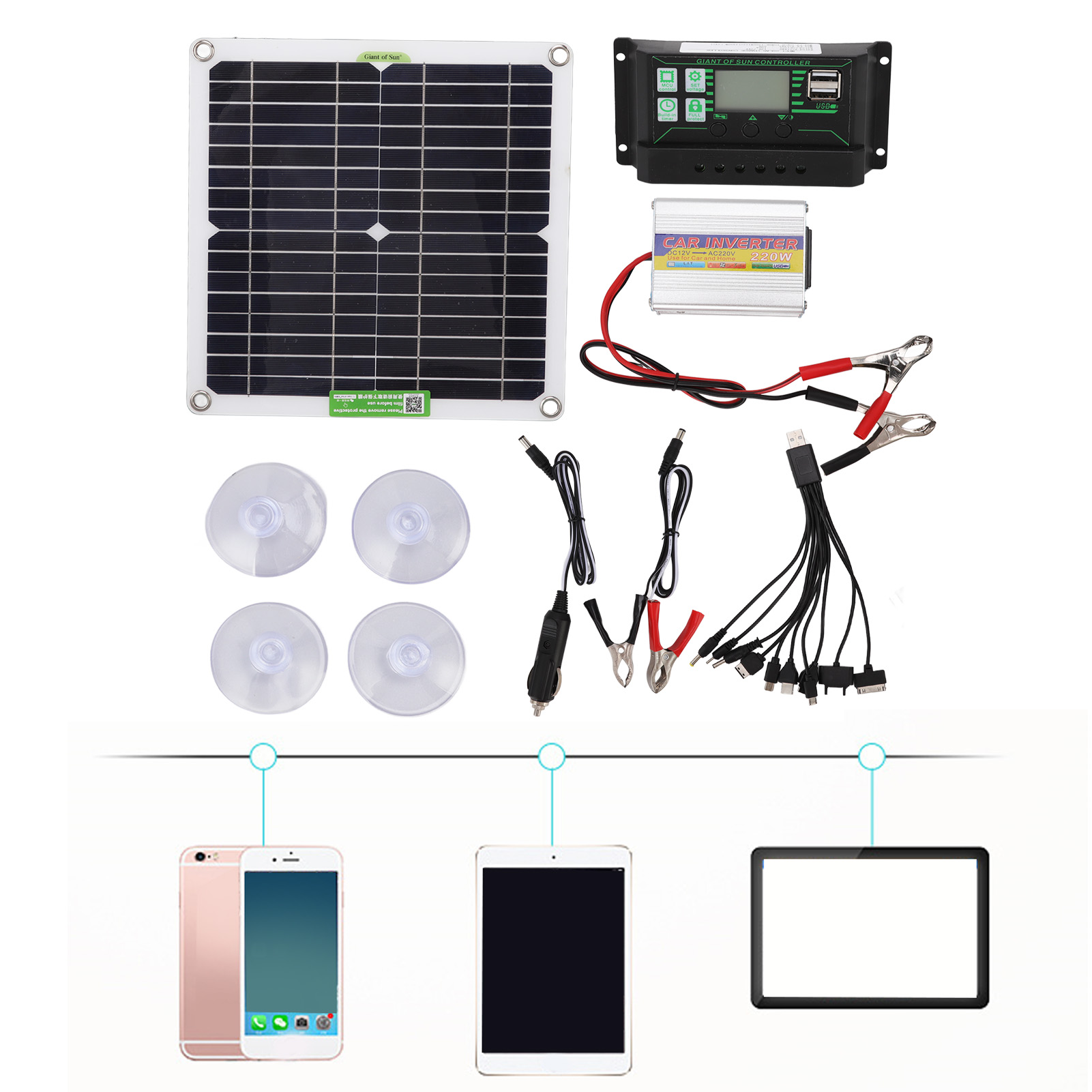 40-w-solaranlage, 100-a-laderegler, 12-v-dc-auf-220-v-220-w-solarwechselrichter-set