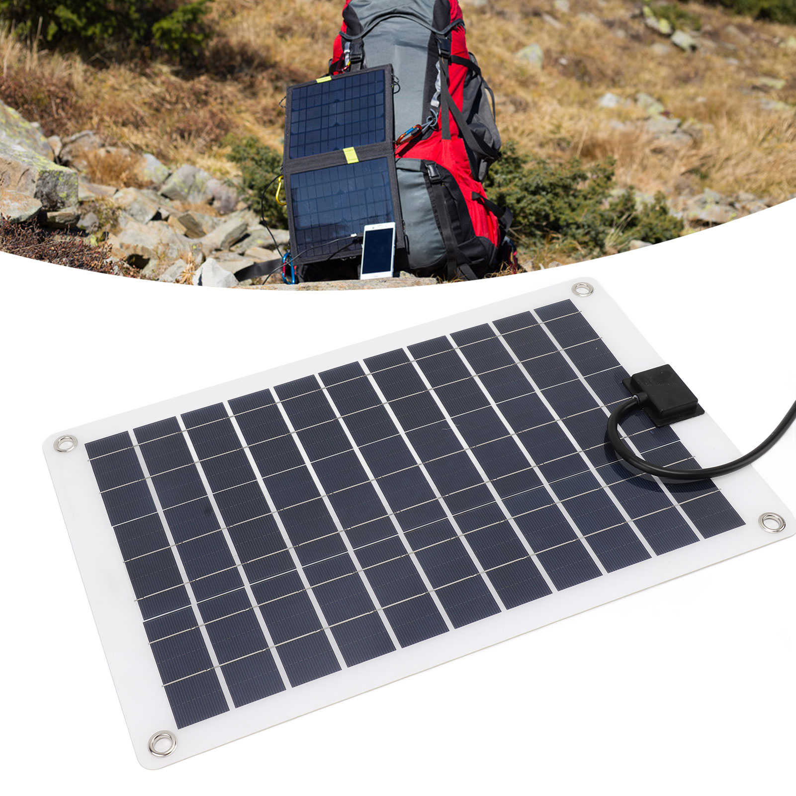Ein 50-watt-solarpanel Mit 5 Anschlüssen Eignet Sich Zum Laden Von Energiespeichergeräten Für Outdoor-camping.