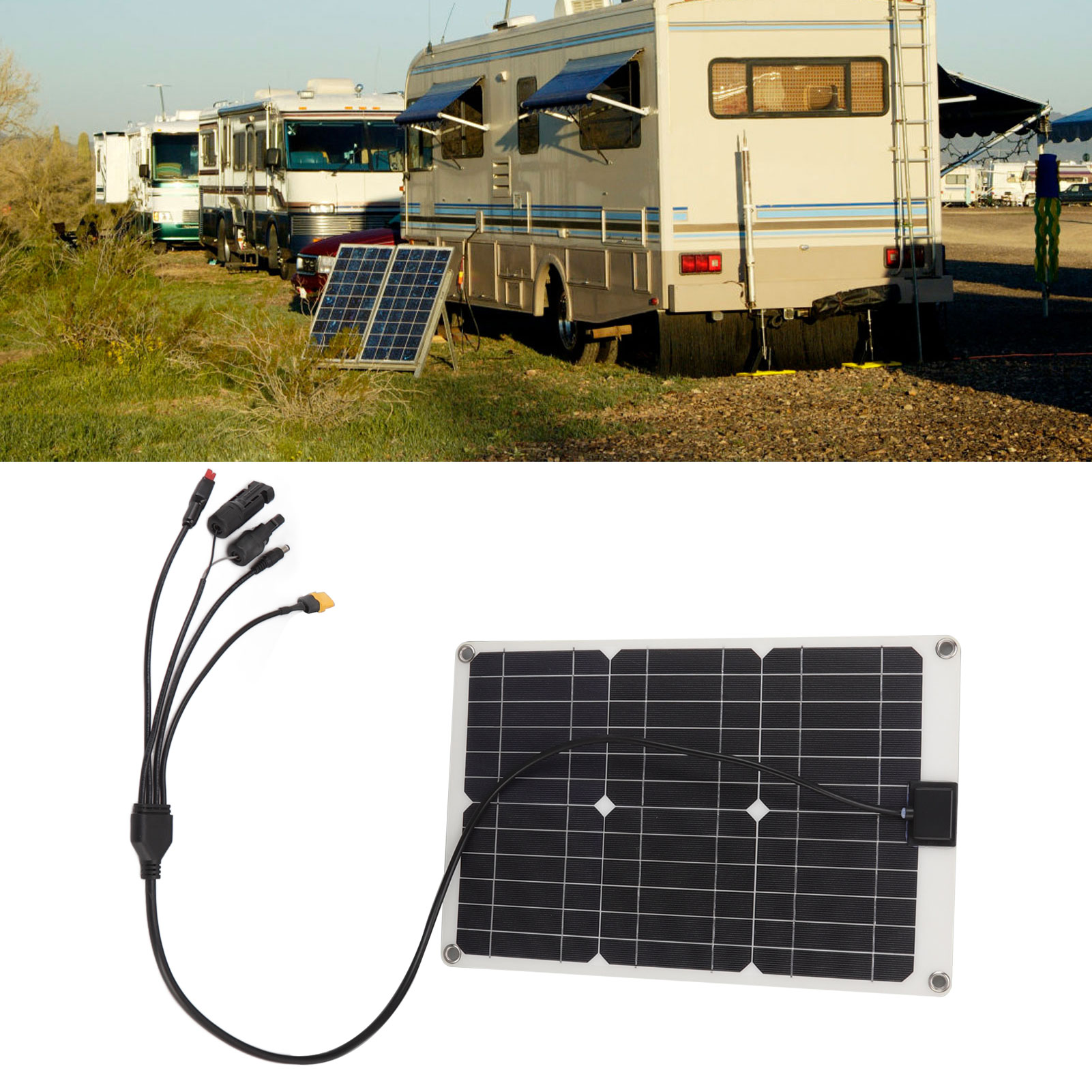 50-watt-monokristalline Silizium-solarzellen Mit Mc4-, Xt60- Und Anderson-anschlüssen Sowie Dc-anschluss, Wasserdicht, Zum Schreiben, Laden Von Mobiltelefonen, Für Camping Und Wohnmobile.