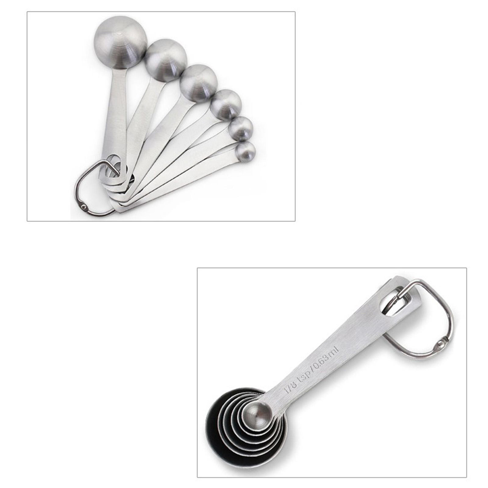 Set Aus Sechs Messlöffeln Aus Edelstahl, Mehrzweck-gewürzlöffel Aus Edelstahl, Einteilig Gebürstet, 1,2 Mm Dick.