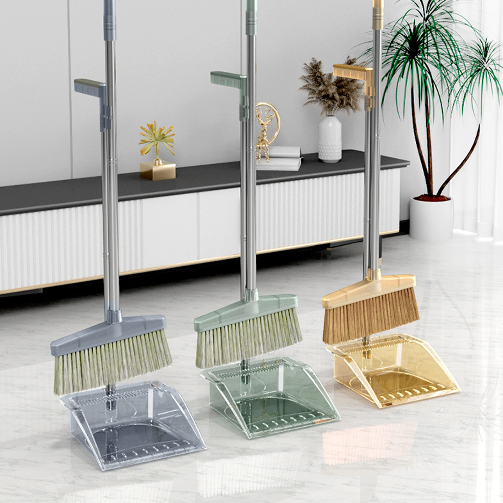 Besen- Und Kehrschaufel-set Aus Edelstahl, Transparenter Besen, Grün