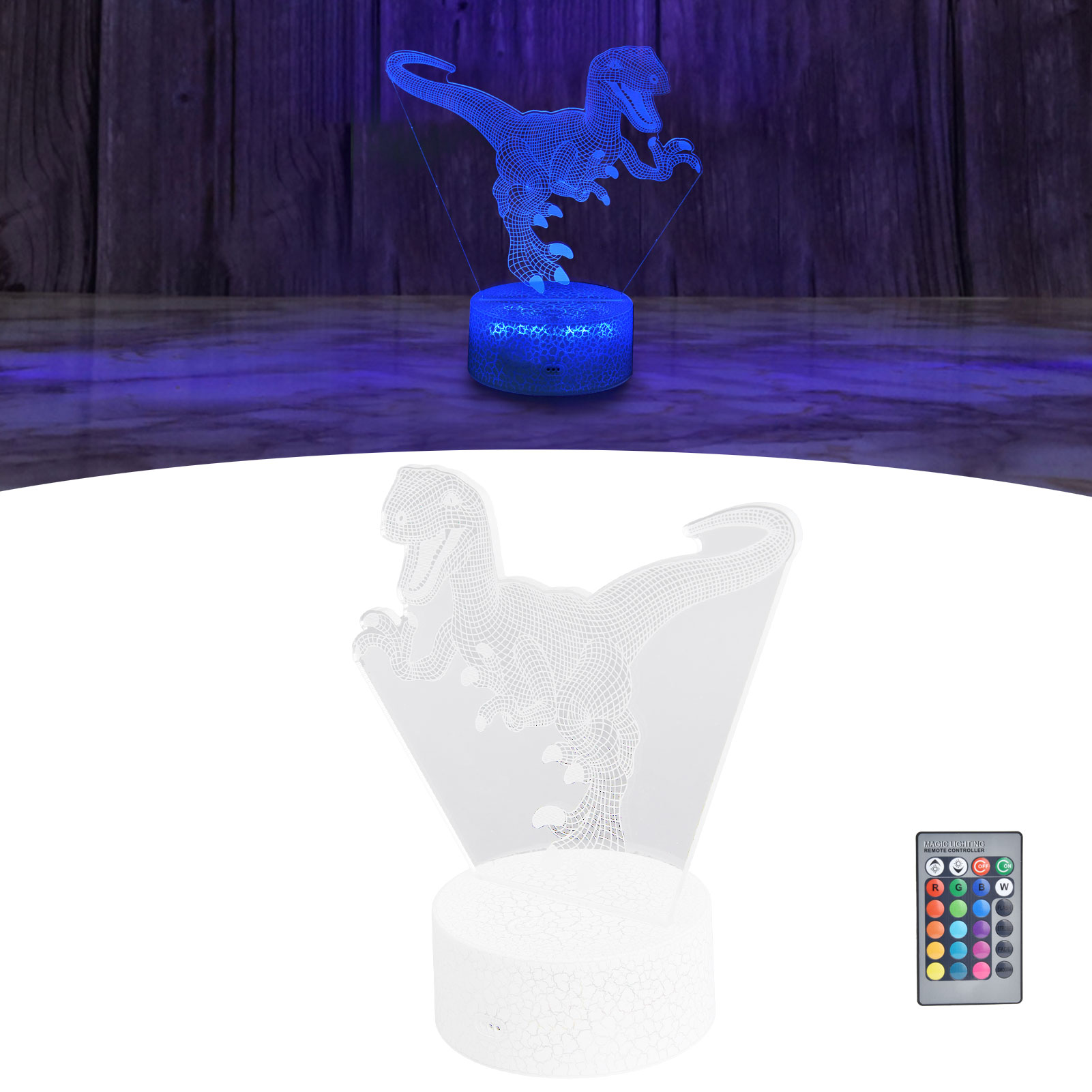 3d-nachtlicht In Dinosaurierform Mit Touch-funktion, 4 Modi, 16 Einstellbaren Helligkeitsfarben Und Fernbedienung. Ideales Geschenk.