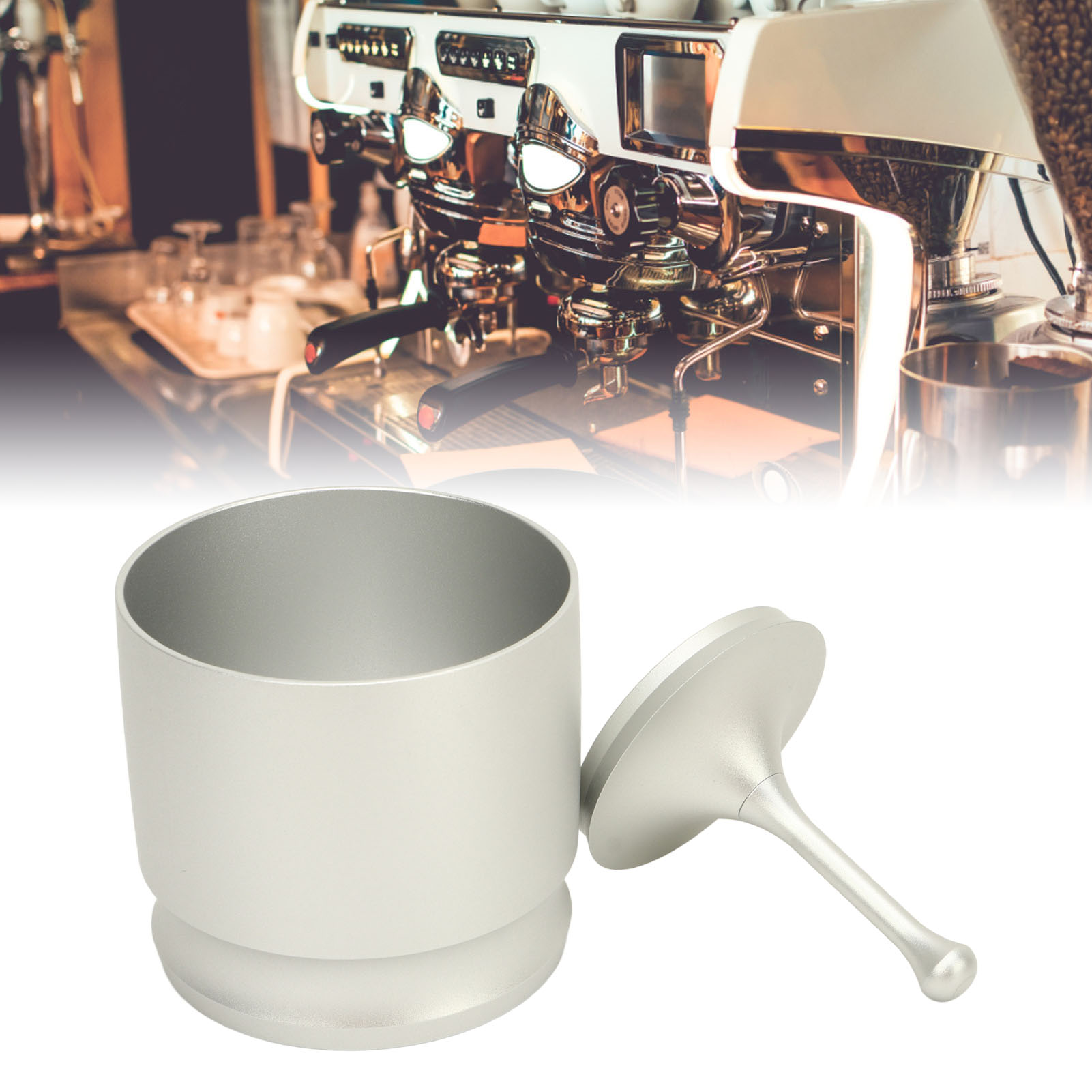 Kaffeepadspender Mit Deckel, 58 Mm, Aluminiumlegierung, Spritzschutz, Für Kaffeepads, Griff Für Kaffeepads, Silberfarben, 58 Mm