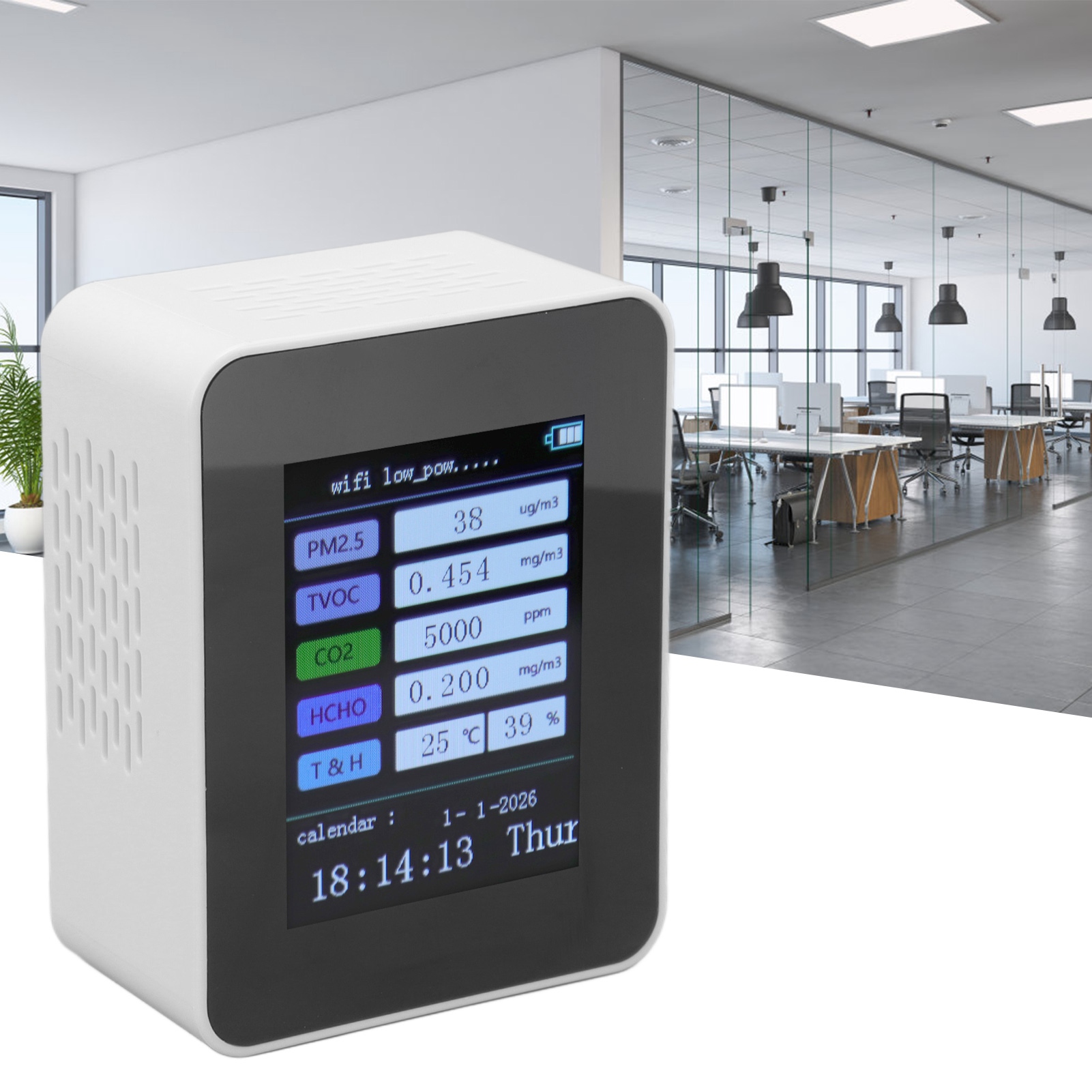 Graffiti Wifi Smart Luftqualitätsdetektor, Erkennt Feinstaub (pm2,5) Und Formaldehyd In Innenräumen, 7-in-1 Kalender Und Uhrzeit, Weiß – Wifi-version – Voc